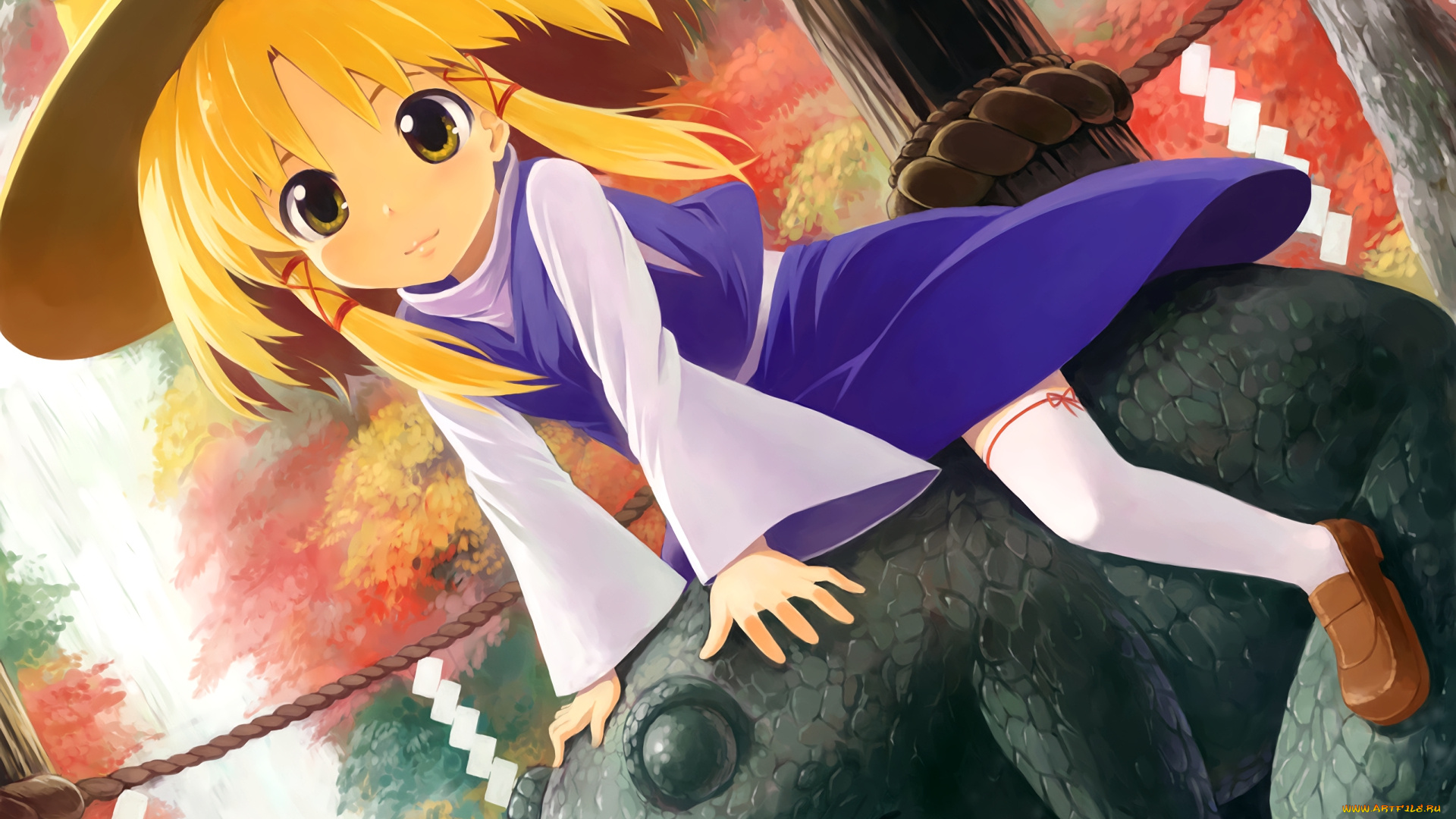 аниме, touhou, девушка, взгляд, фон