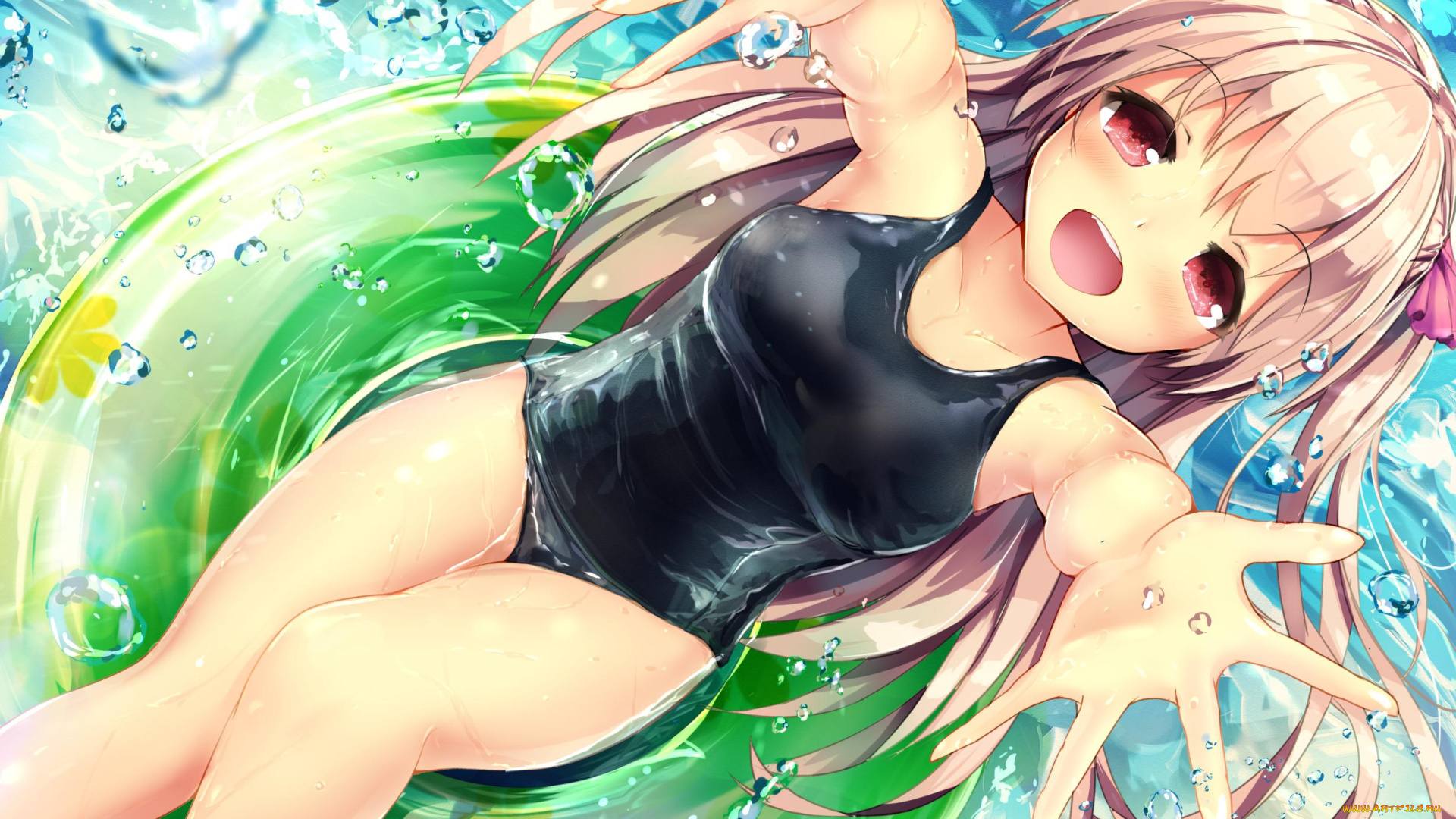 аниме, unknown, , другое, руки, круг, вода, купальник, девушка