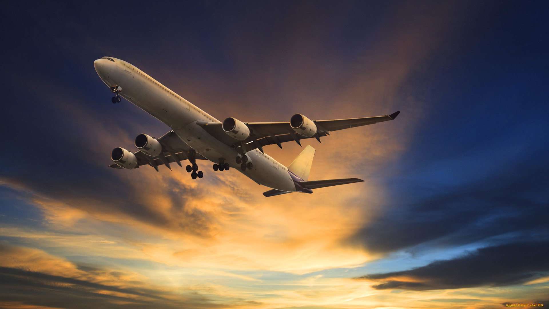 авиация, авиационный, пейзаж, креатив, облака, в, небе, зарево, летит, самолет, пассажирский