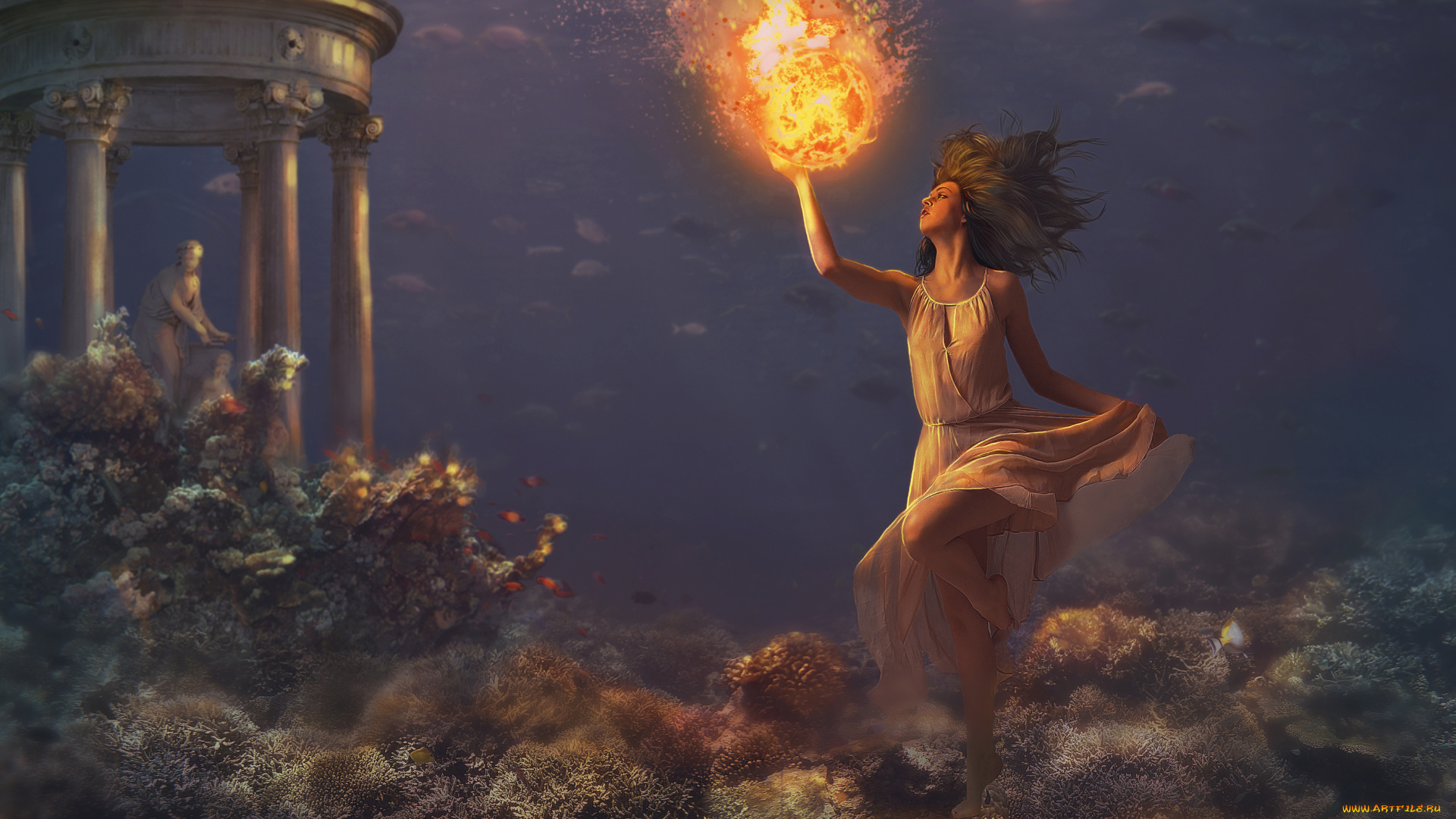 фэнтези, магия, девушка, шар, фон