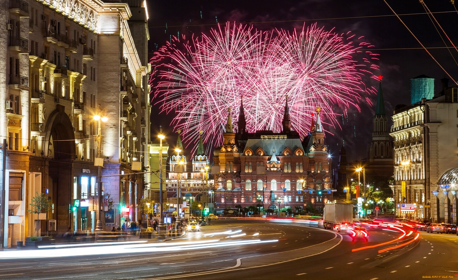 города, москва, , россия, огни, улица, праздник, салют
