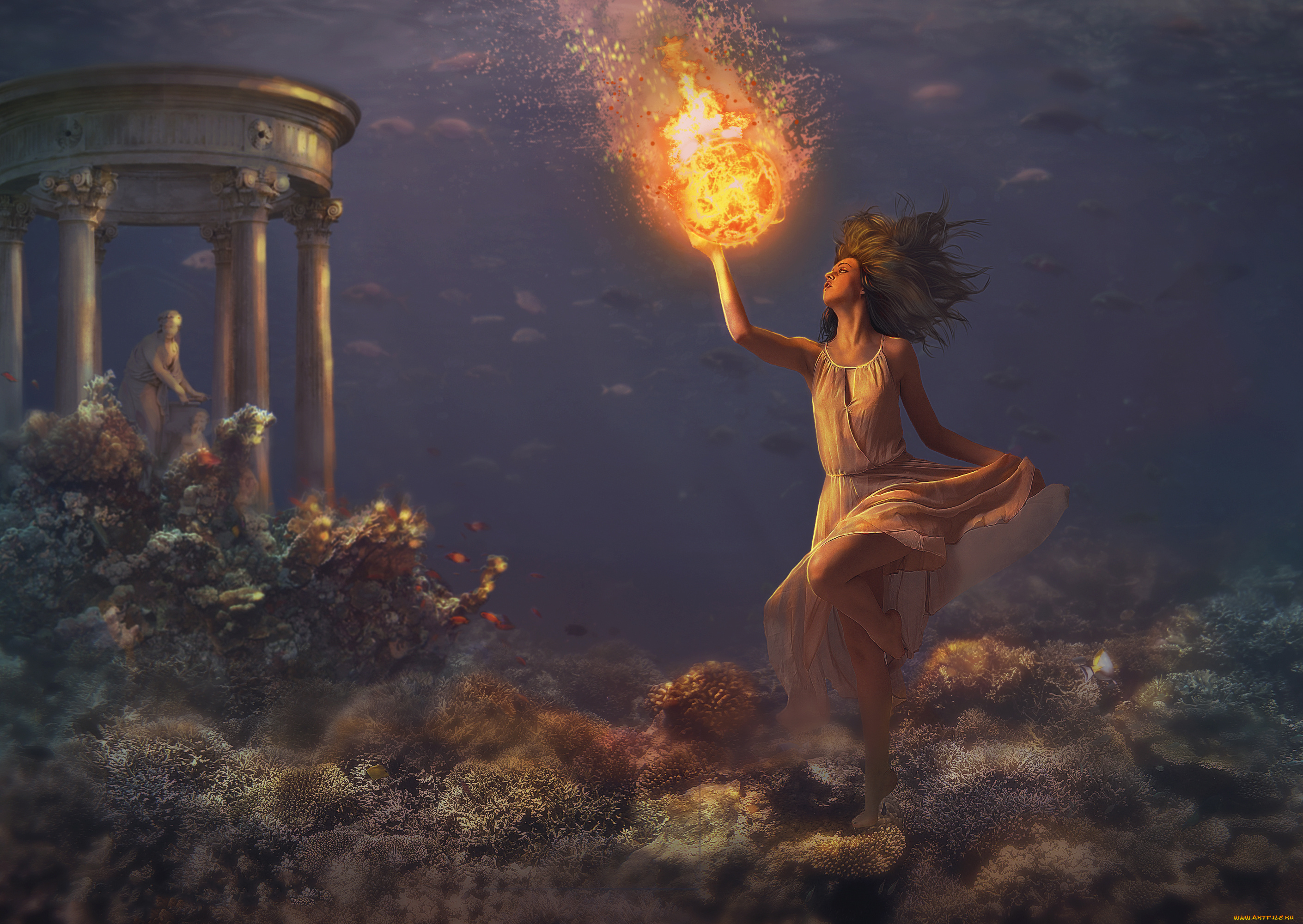 фэнтези, магия, девушка, шар, фон