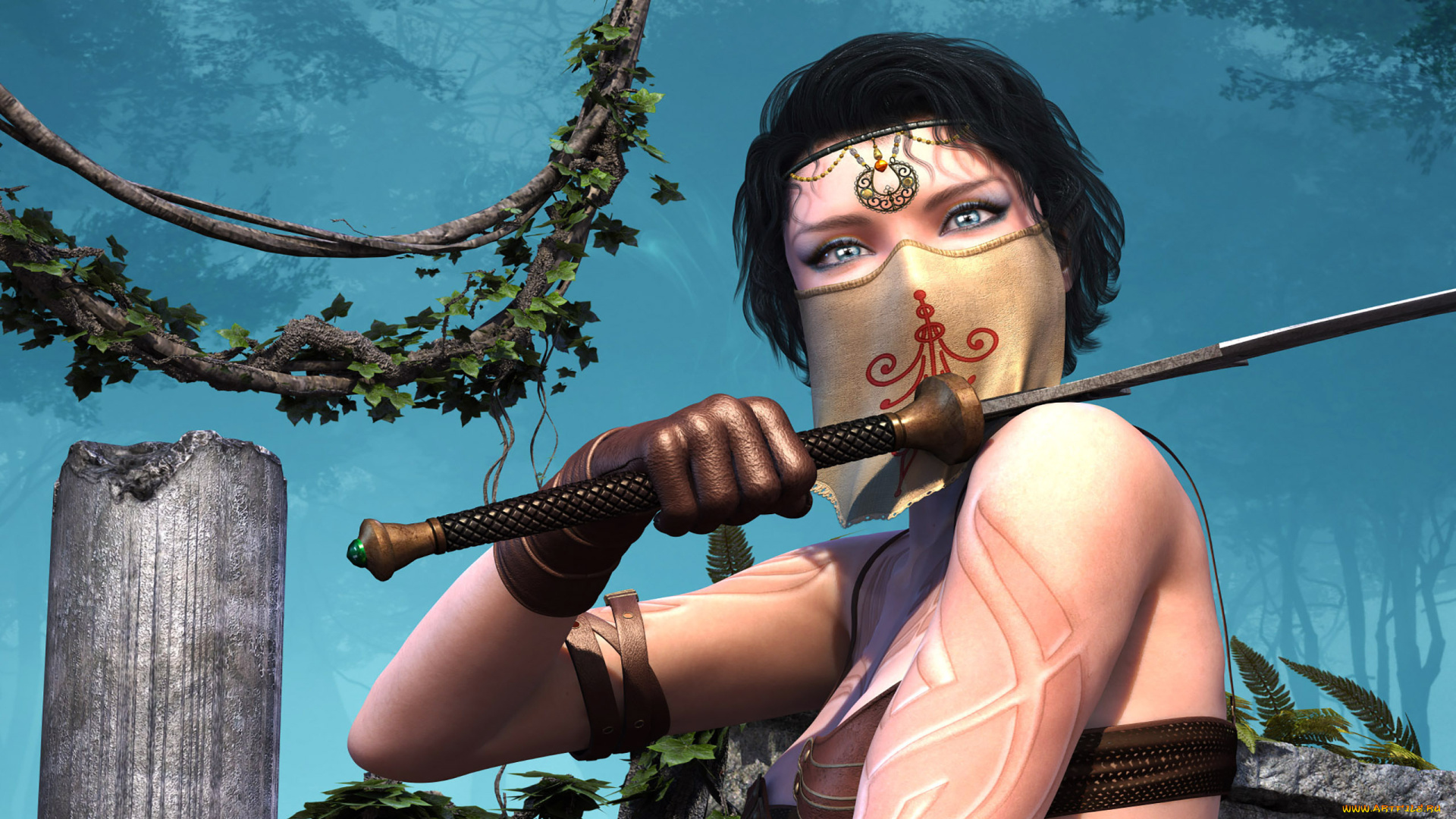 3д, графика, фантазия, , fantasy, фон, девушка, взгляд