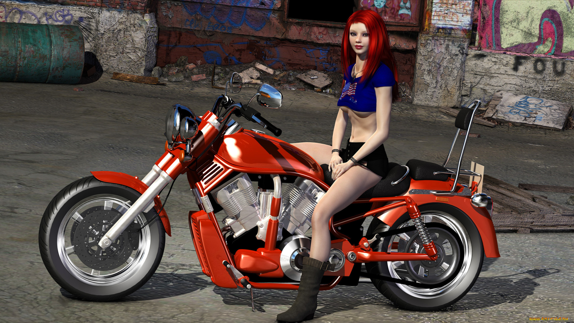 3д, графика, люди-авто, мото, , people-, car, , , moto, фон, взгляд, девушка