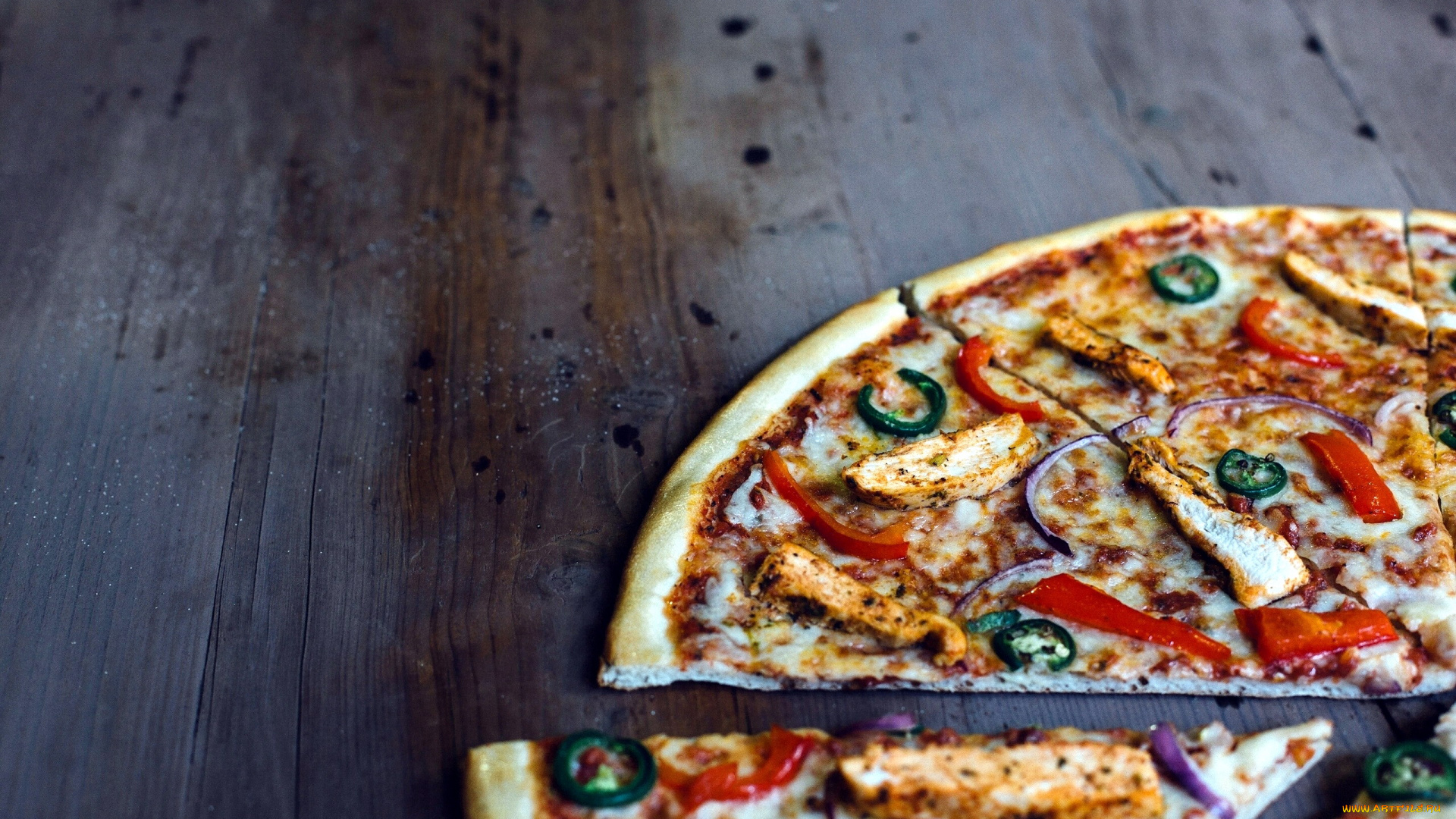 еда, пицца, сыр, помидоры, перец