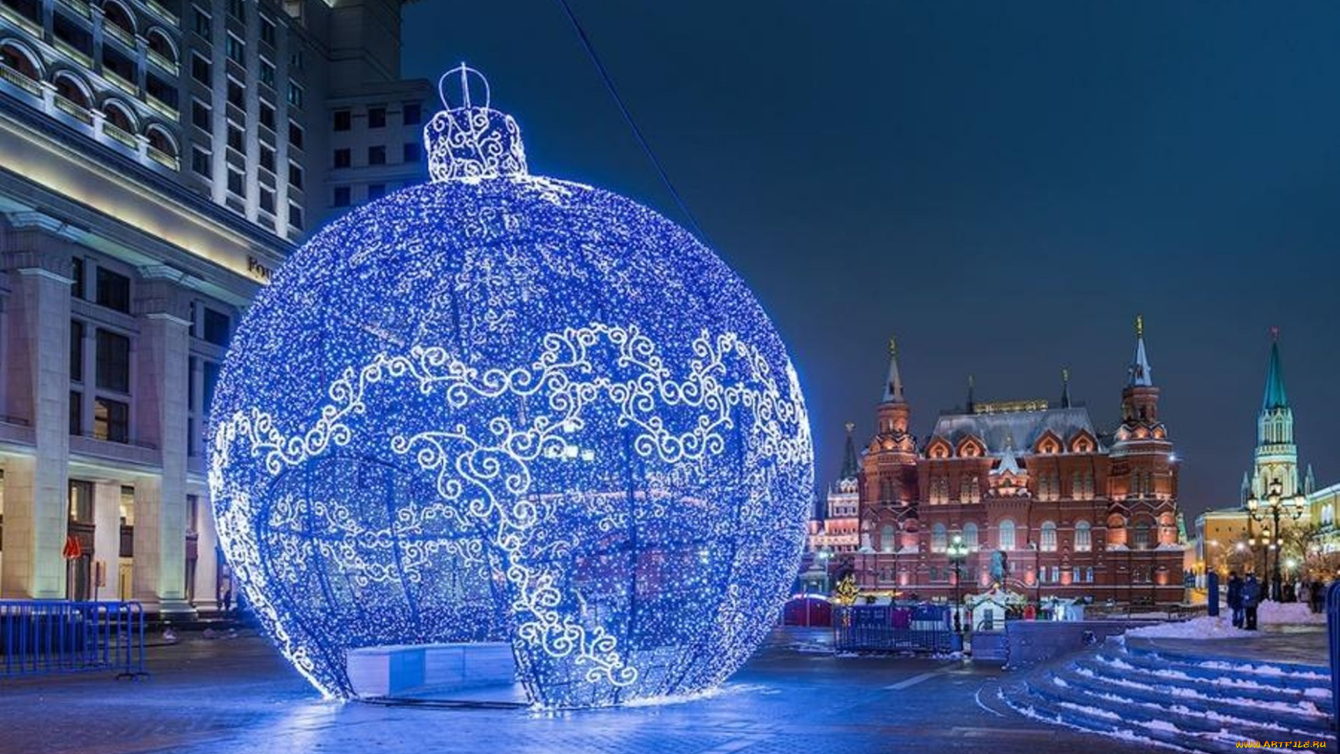 города, -, огни, ночного, города, шар, город, иллюминация