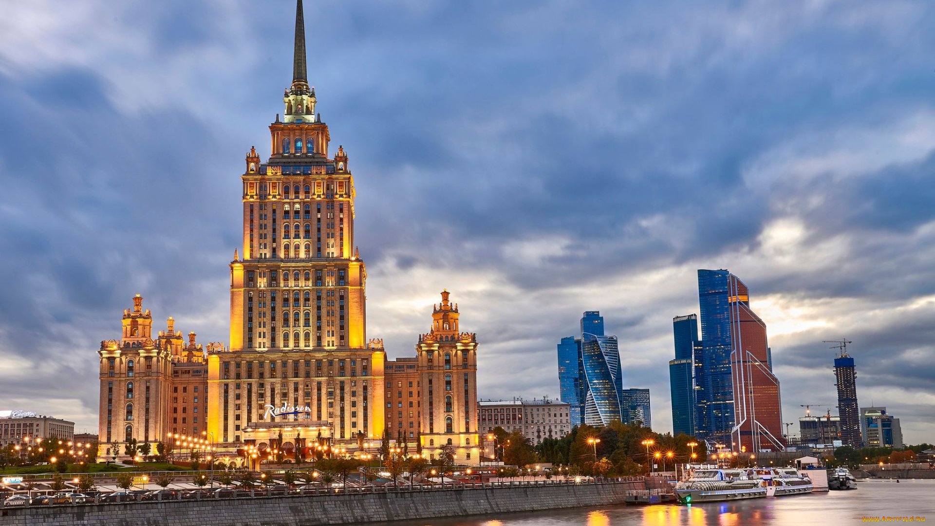 гостиница, рэдиссон, , москва, города, москва, , россия, вечер, москва, архитектура, подсветка, гостиница, рэдиссон