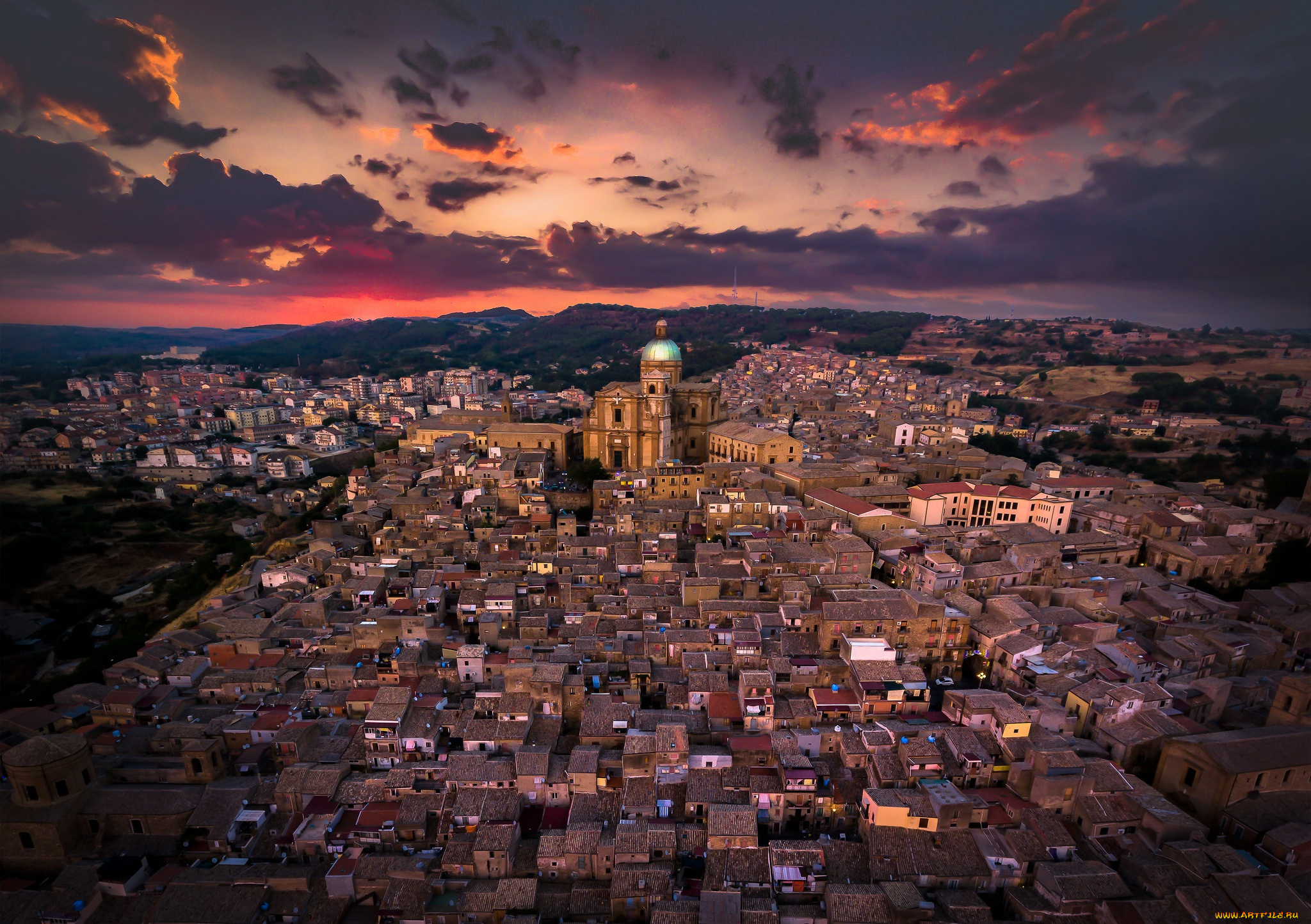 piazza, armerina, сицилия, города, -, панорамы, wallhaven, piazza, armerina, панорама, вид, сверху, город