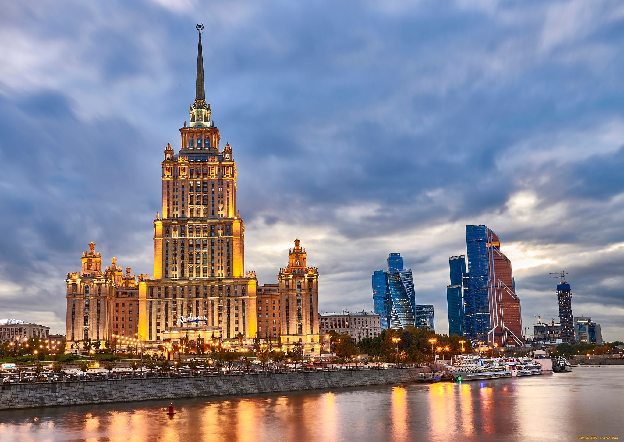 гостиница, рэдиссон, , москва, города, москва, , россия, вечер, москва, архитектура, подсветка, гостиница, рэдиссон