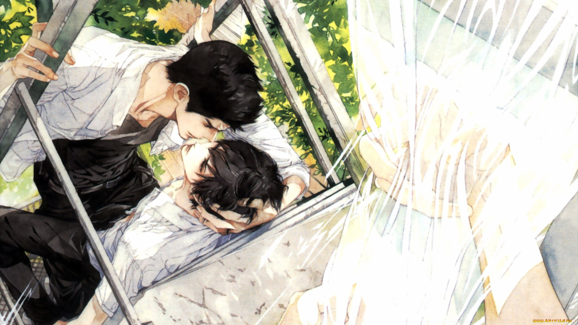 аниме, unknown, , другое, , окно, шторы, парни