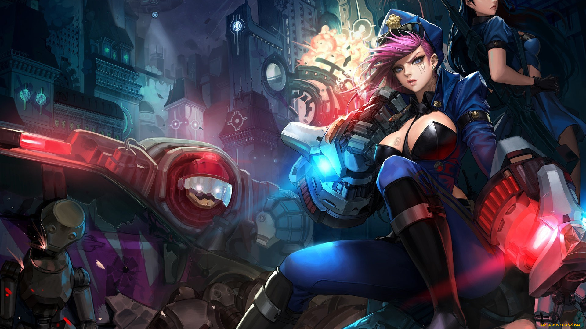 видео, игры, league, of, legends, роботы, город, девушки