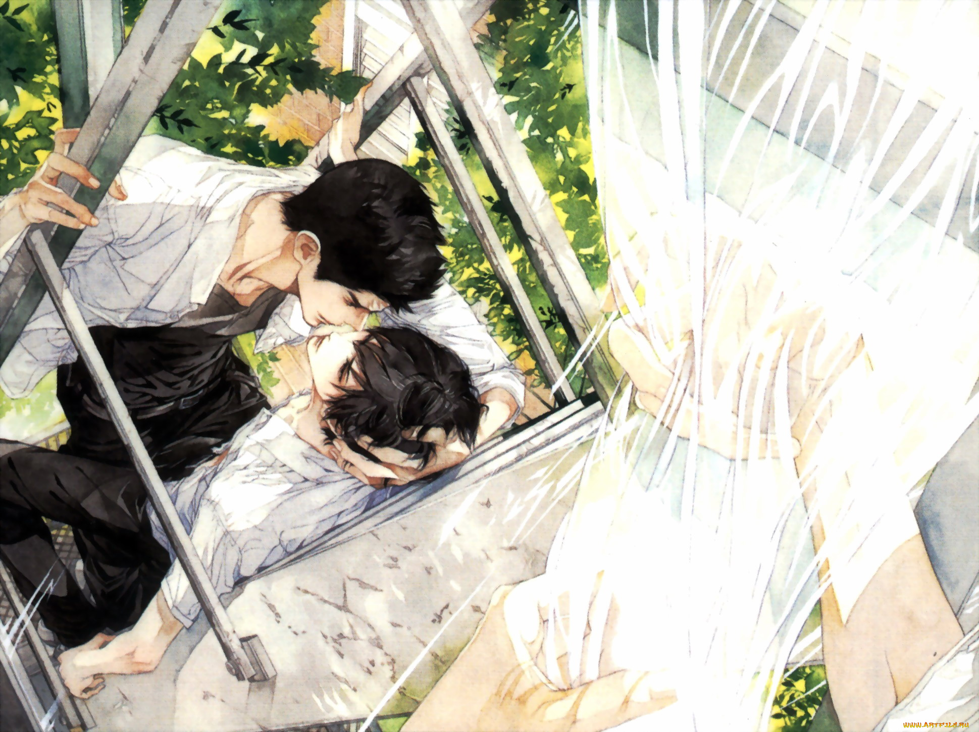 аниме, unknown, , другое, , окно, шторы, парни