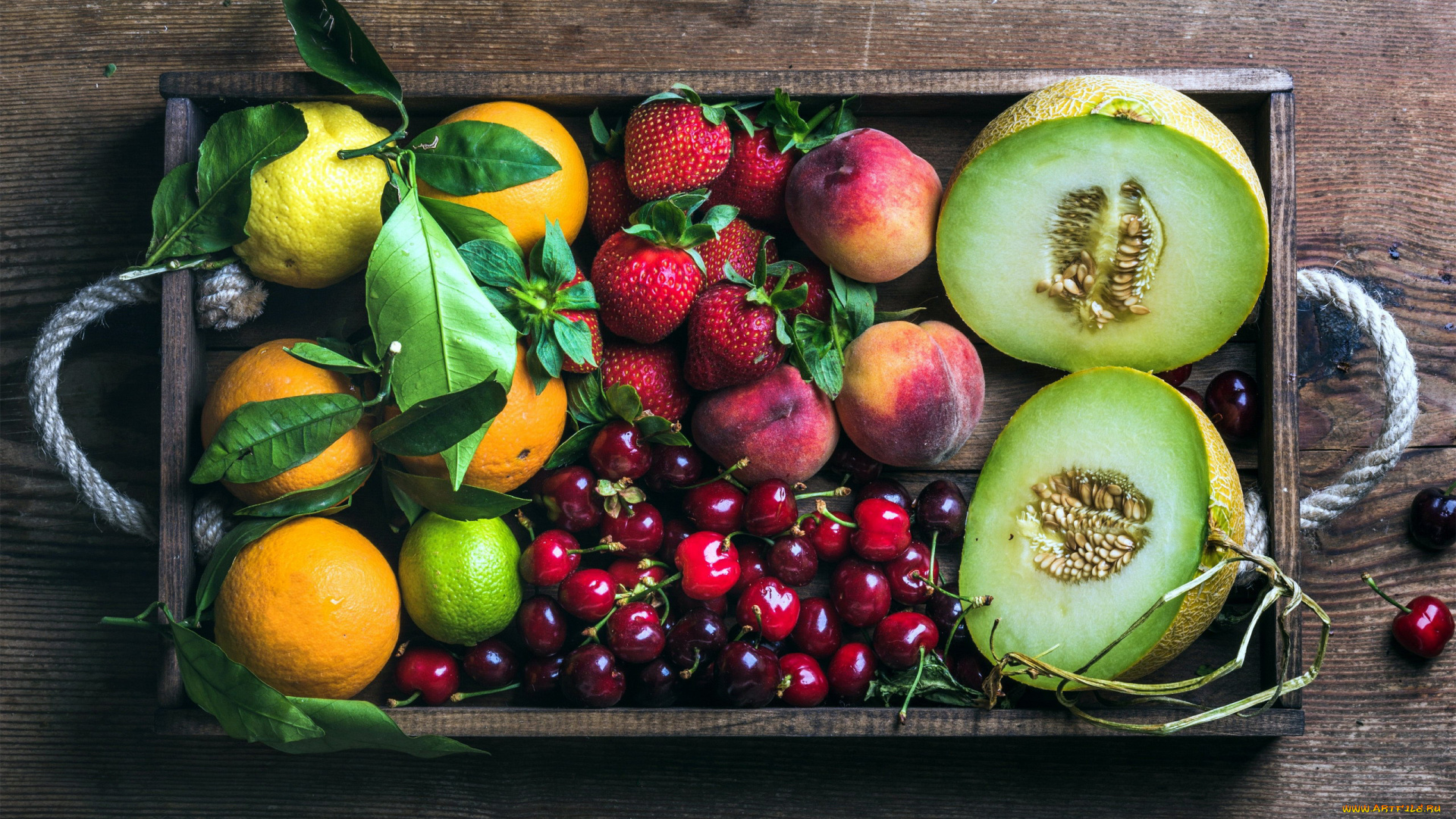 еда, фрукты, , ягоды, клубника, дыня, вишня