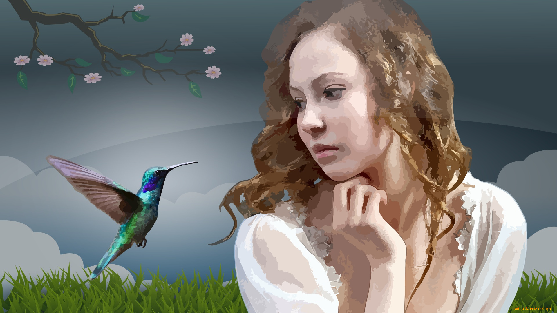 разное, компьютерный, дизайн, женщины, колибри, ave, красочные, девочка, лицо