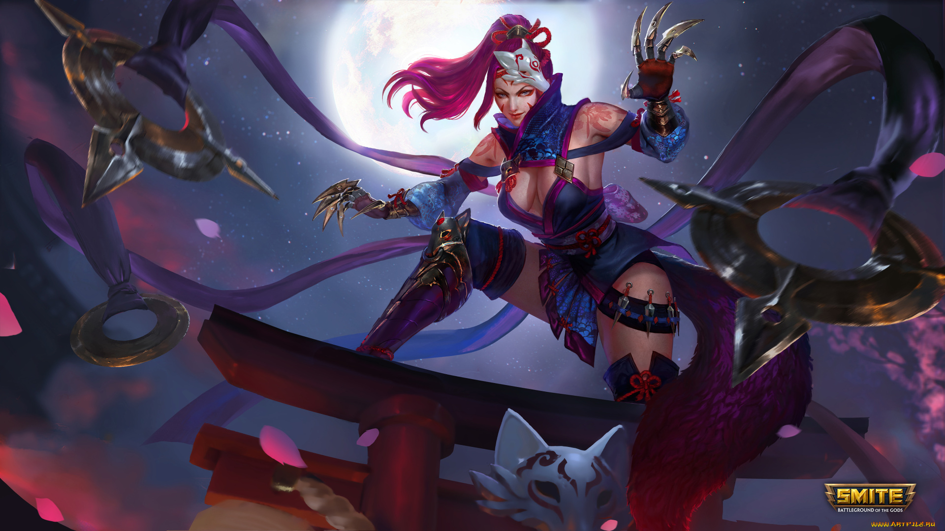 видео, игры, smite, девушка, фон, взгляд, униформа, когти