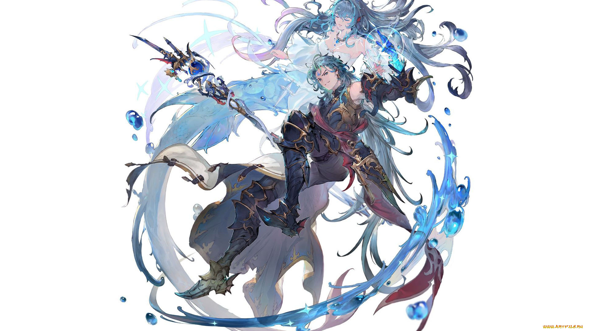 фэнтези, русалки, мужчина, посох, магия, русалка