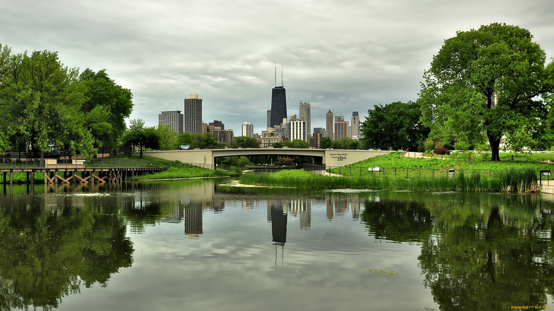 города, чикаго, , сша, река, мост, небоскребы