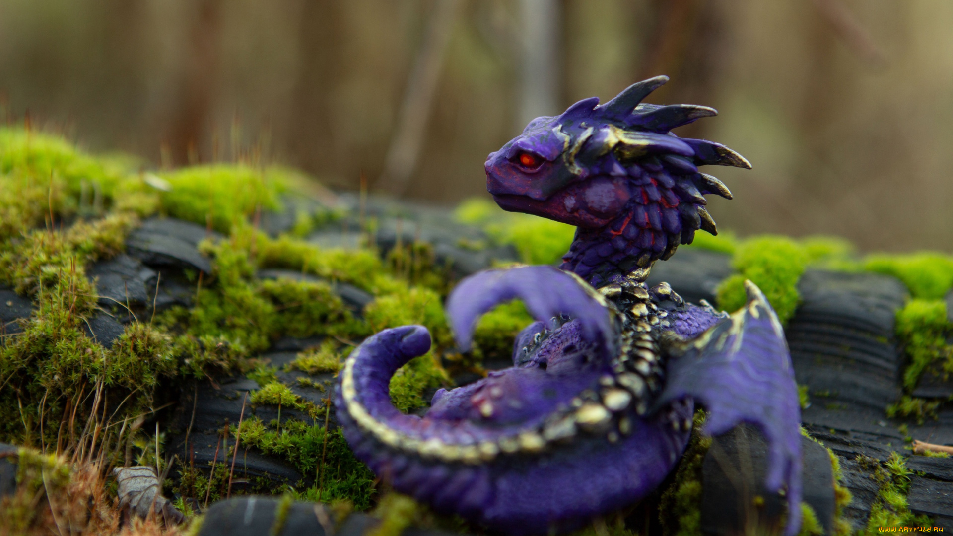 разное, игрушки, дракон, бревно, мох