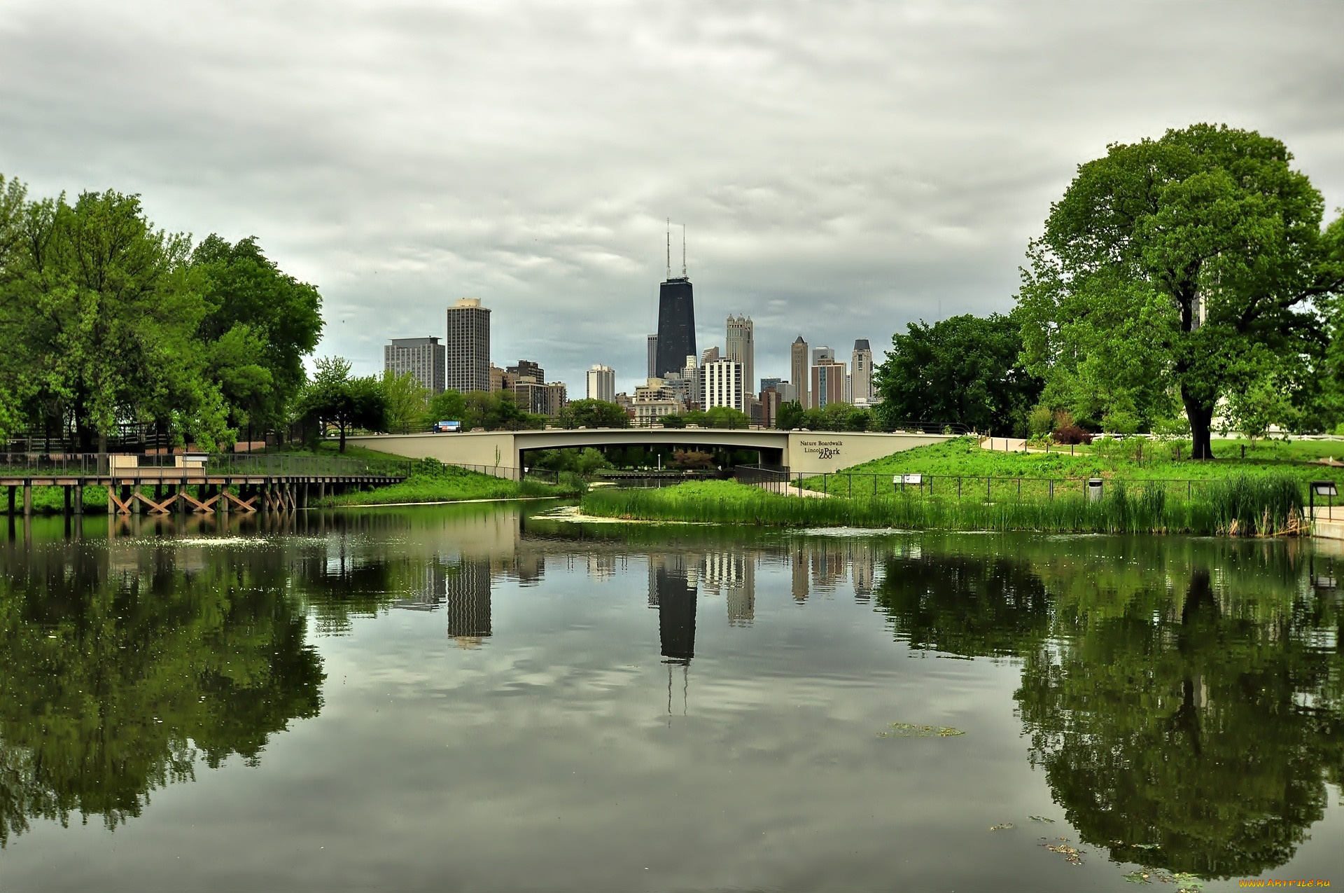 города, чикаго, , сша, река, мост, небоскребы