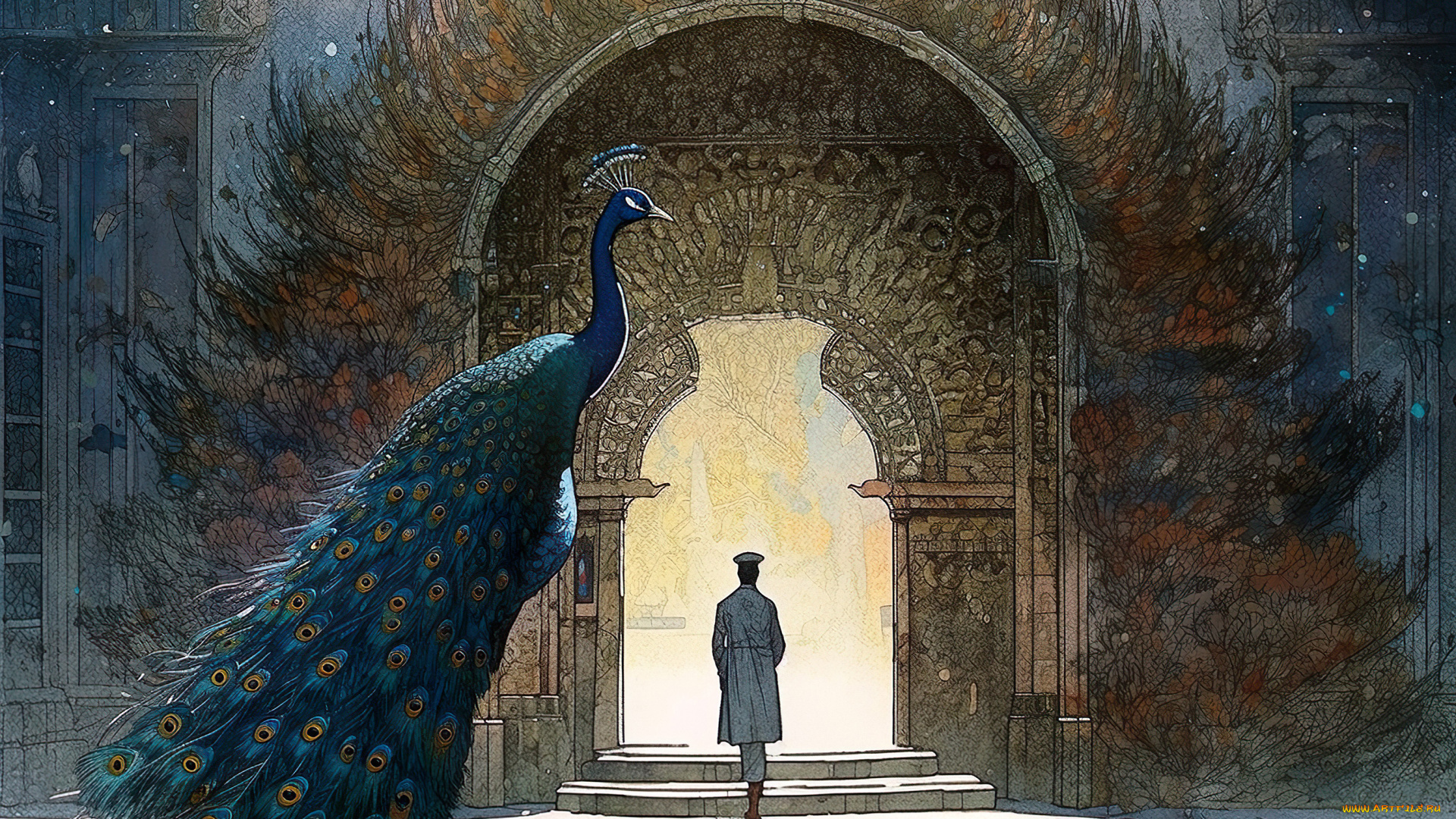 аниме, животные, , существа, павлин