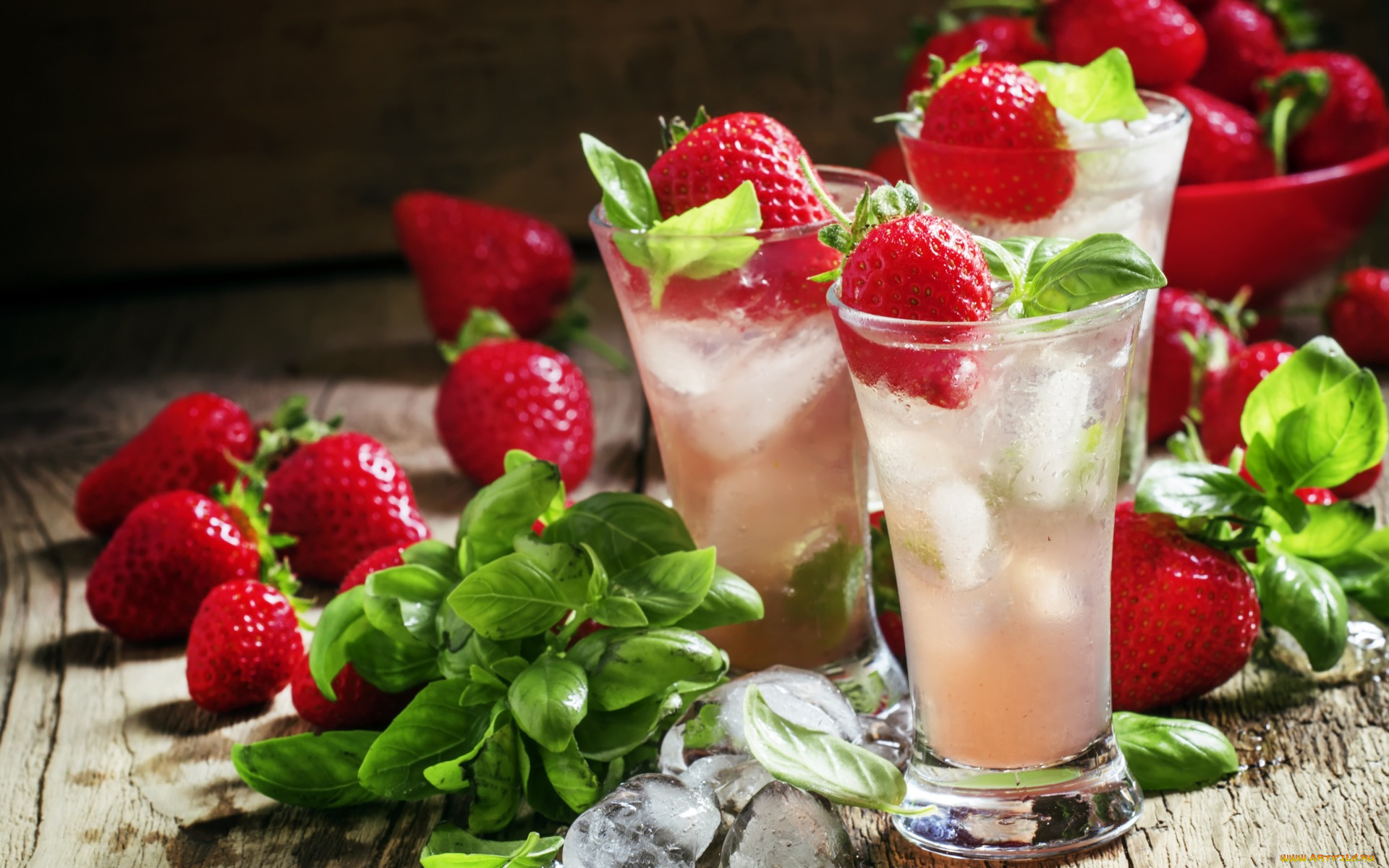 еда, напитки, , коктейль, базилик, ягоды, клубника, коктейль, лед