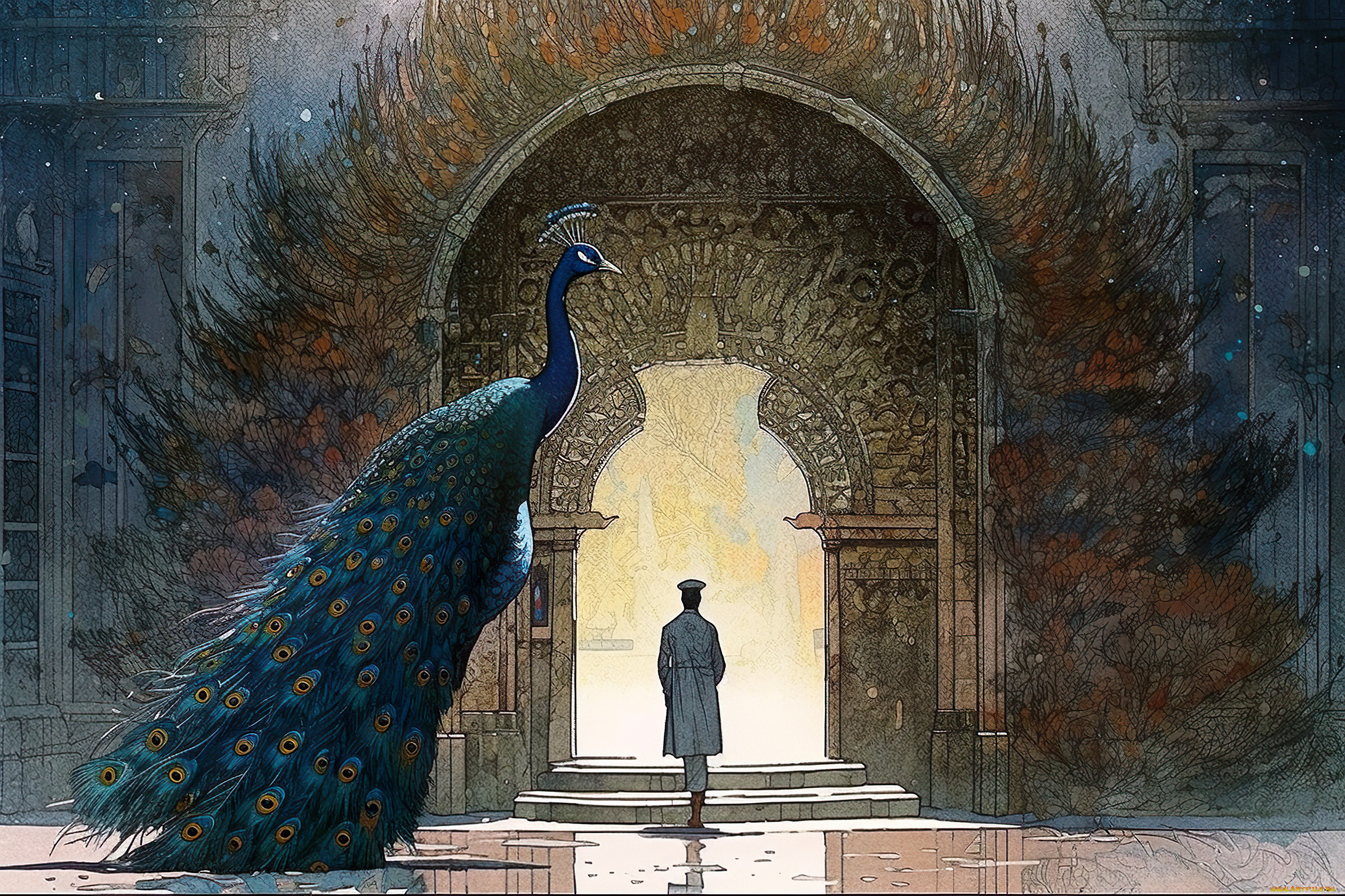 аниме, животные, , существа, павлин