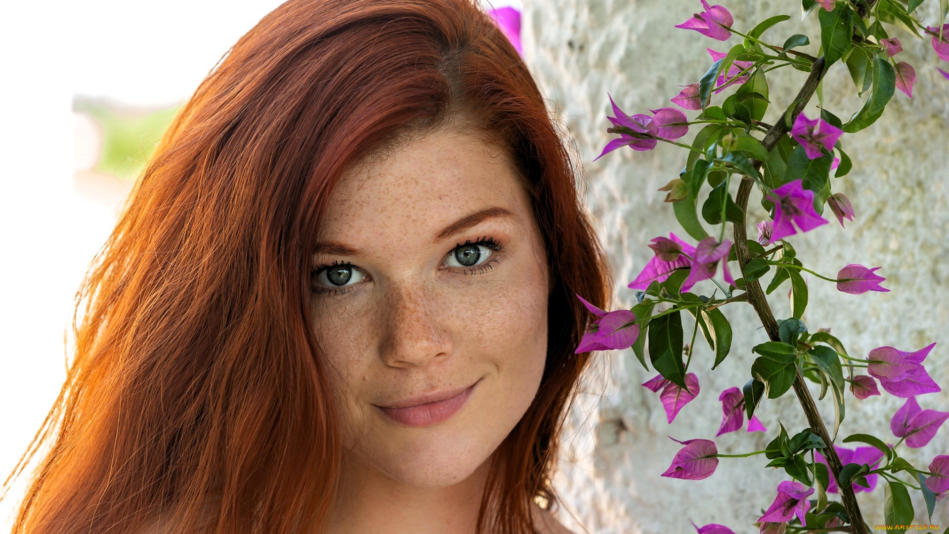 девушки, mia, sollis, рыжая, лицо, цветок