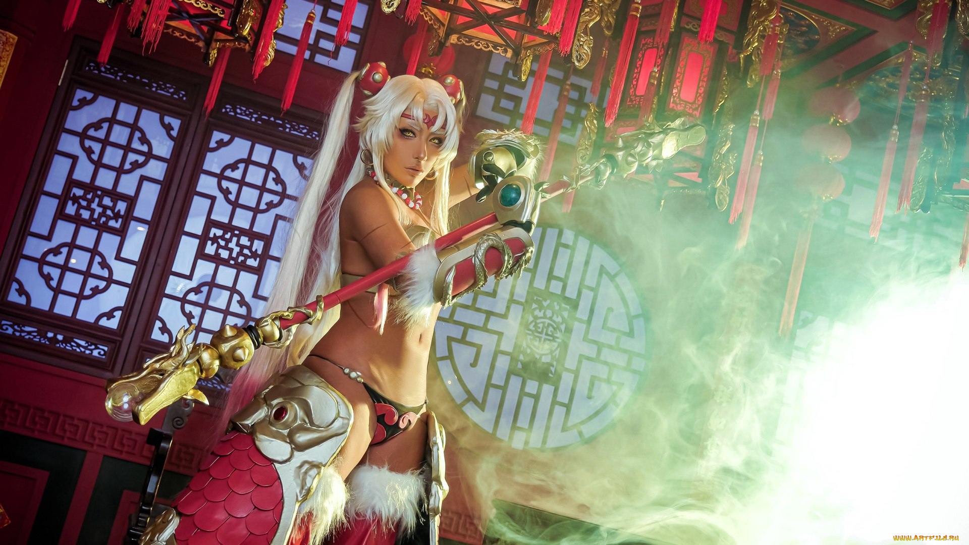 девушки, nonsummerjack, образ, косплей, наряд, посох, китай, дым