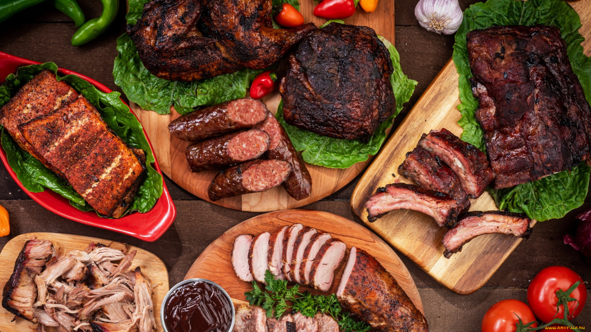 еда, мясные, блюда, помидоры, перец, чеснок, мясо, ребрышки, курица