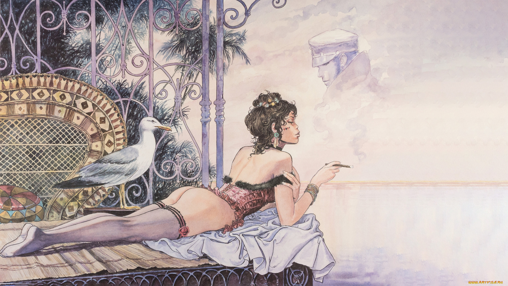 рисованное, люди, красивая, девушка