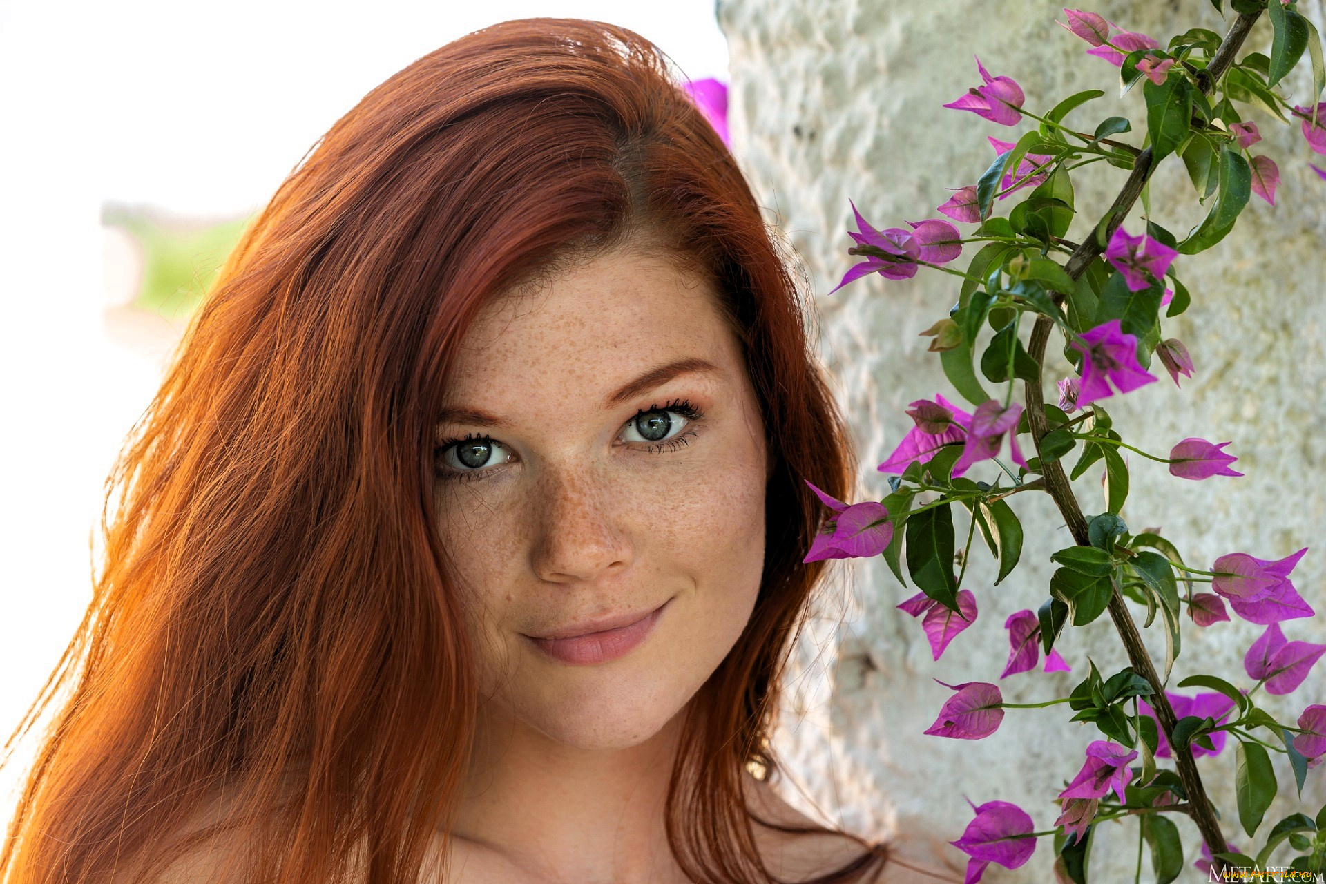 девушки, mia, sollis, рыжая, лицо, цветок