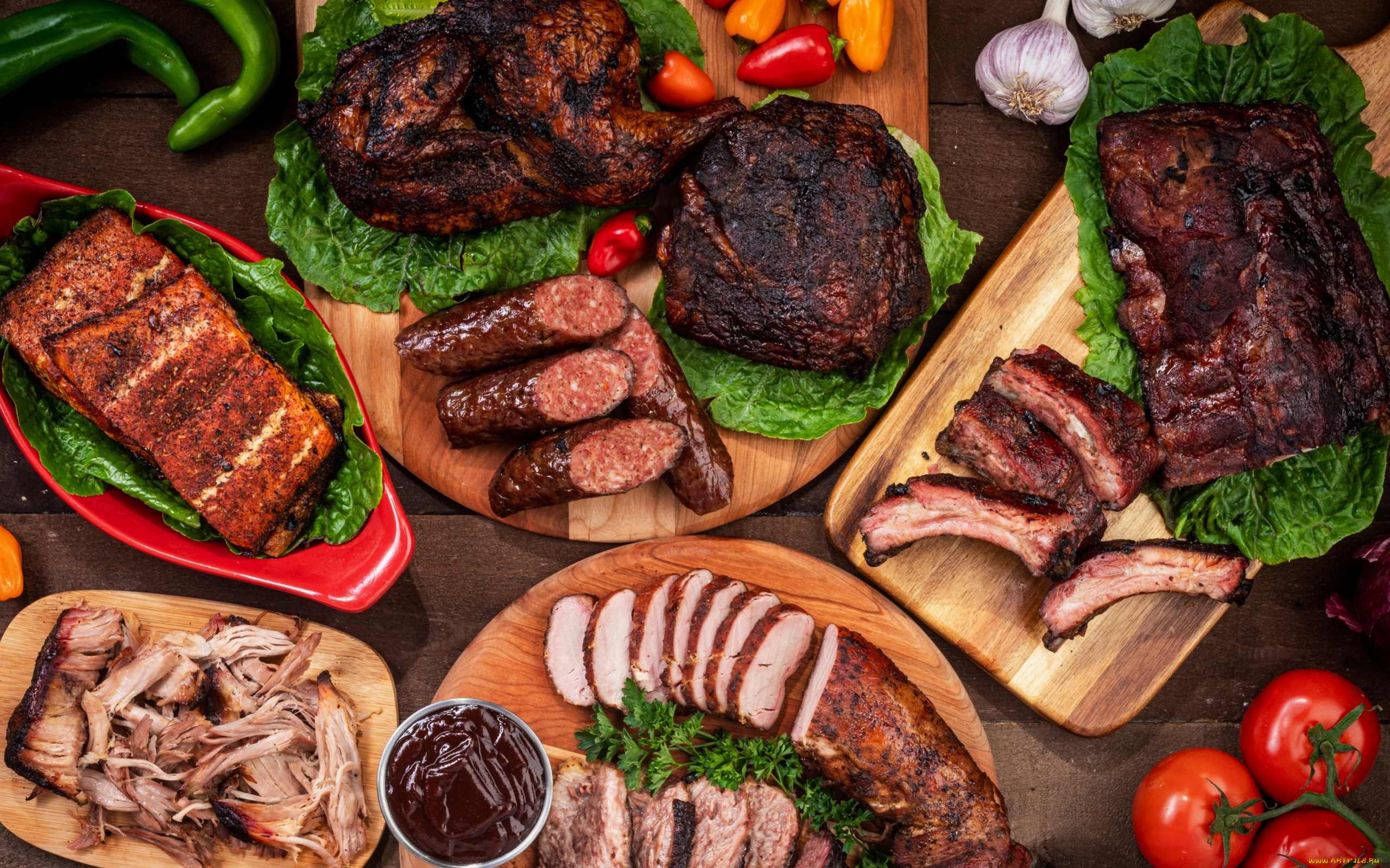 еда, мясные, блюда, помидоры, перец, чеснок, мясо, ребрышки, курица