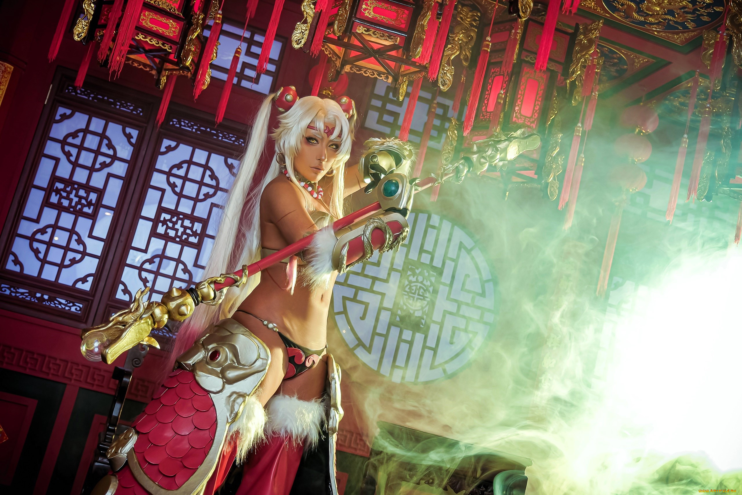 девушки, nonsummerjack, образ, косплей, наряд, посох, китай, дым