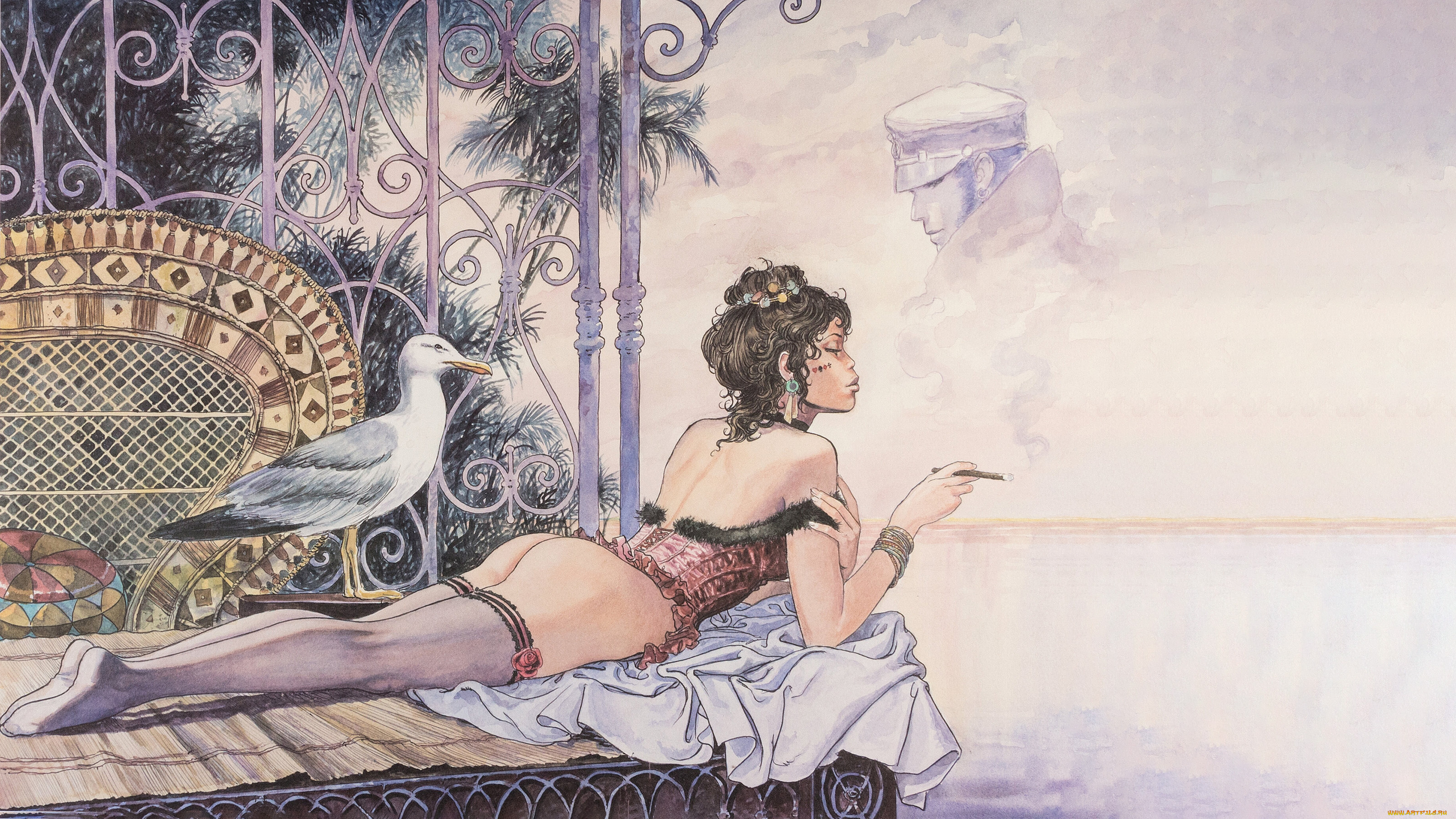 рисованное, люди, красивая, девушка