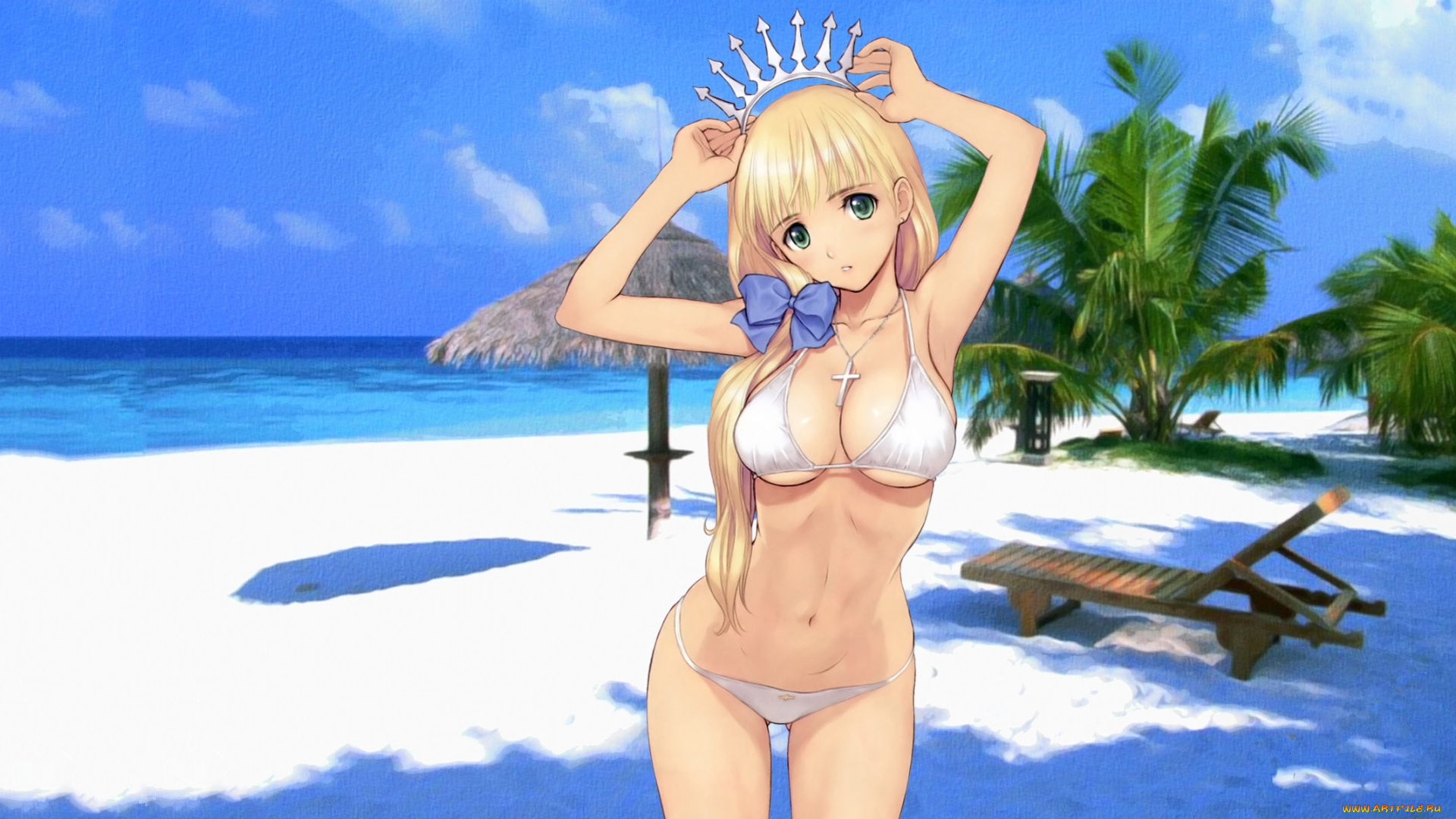 аниме, shining, tears, wind, пляж, девушка