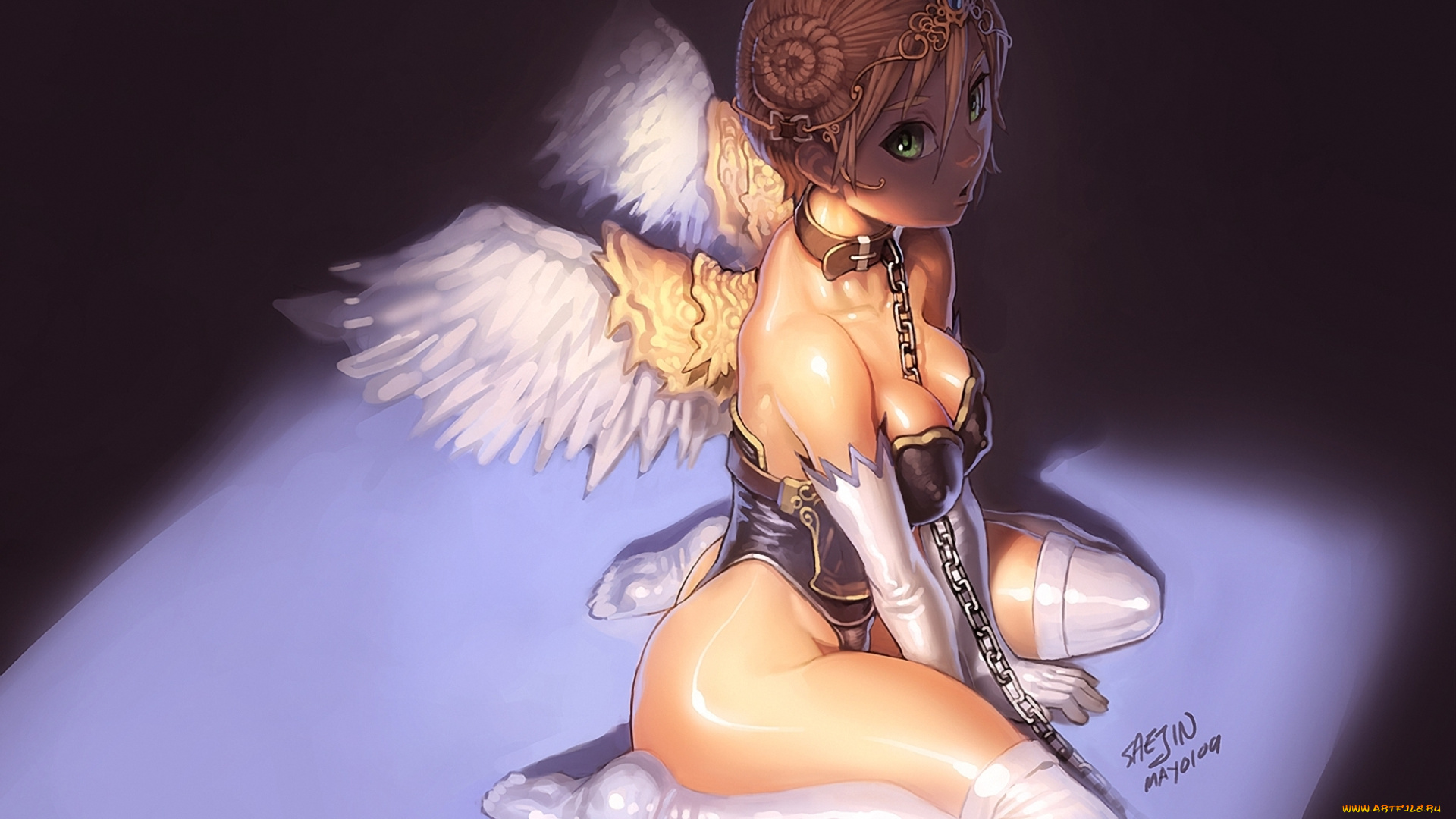 фэнтези, ангелы, ангелочек, крылья, чулки, ошейник, цепь