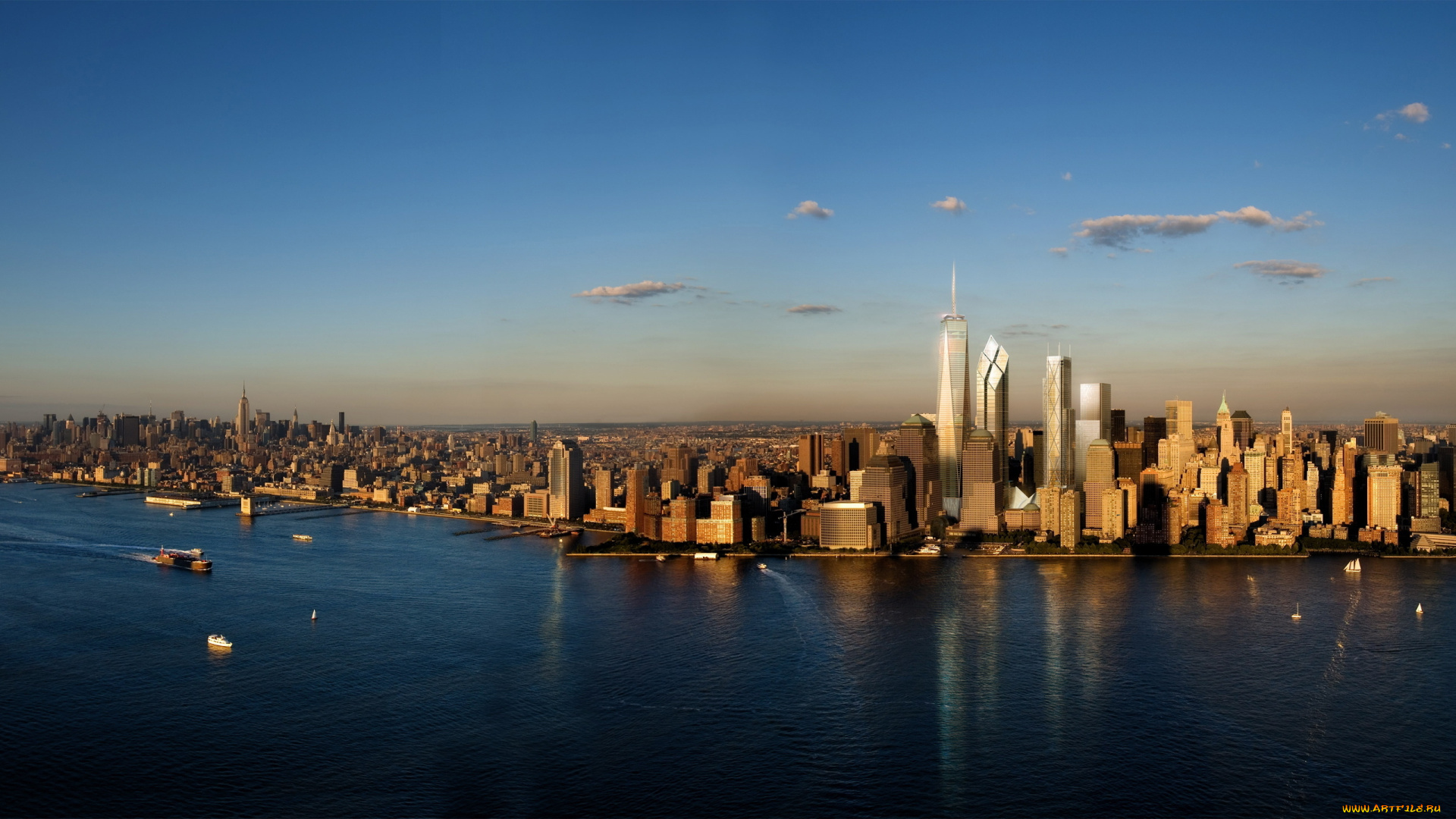 города, нью, йорк, сша, панорама, мегаполис, гавань, здания, дома, высотки, корабли