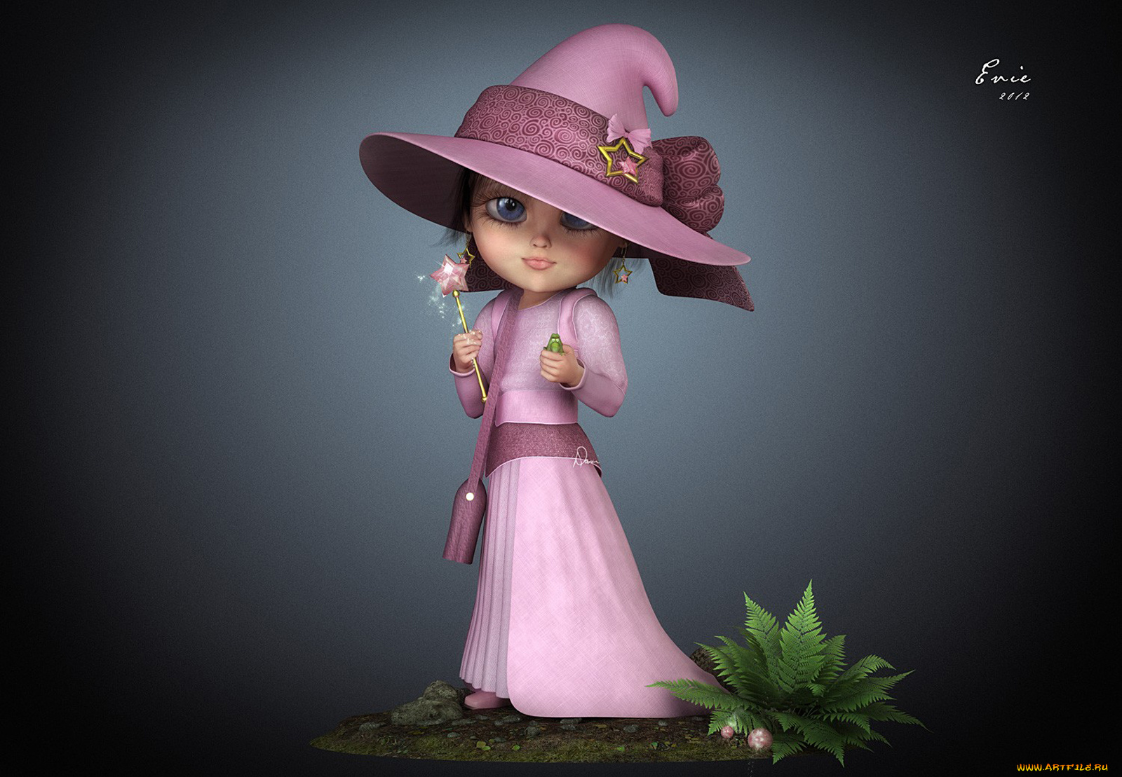 3д, графика, elves, эльфы, девушка, шляпа, папоротник