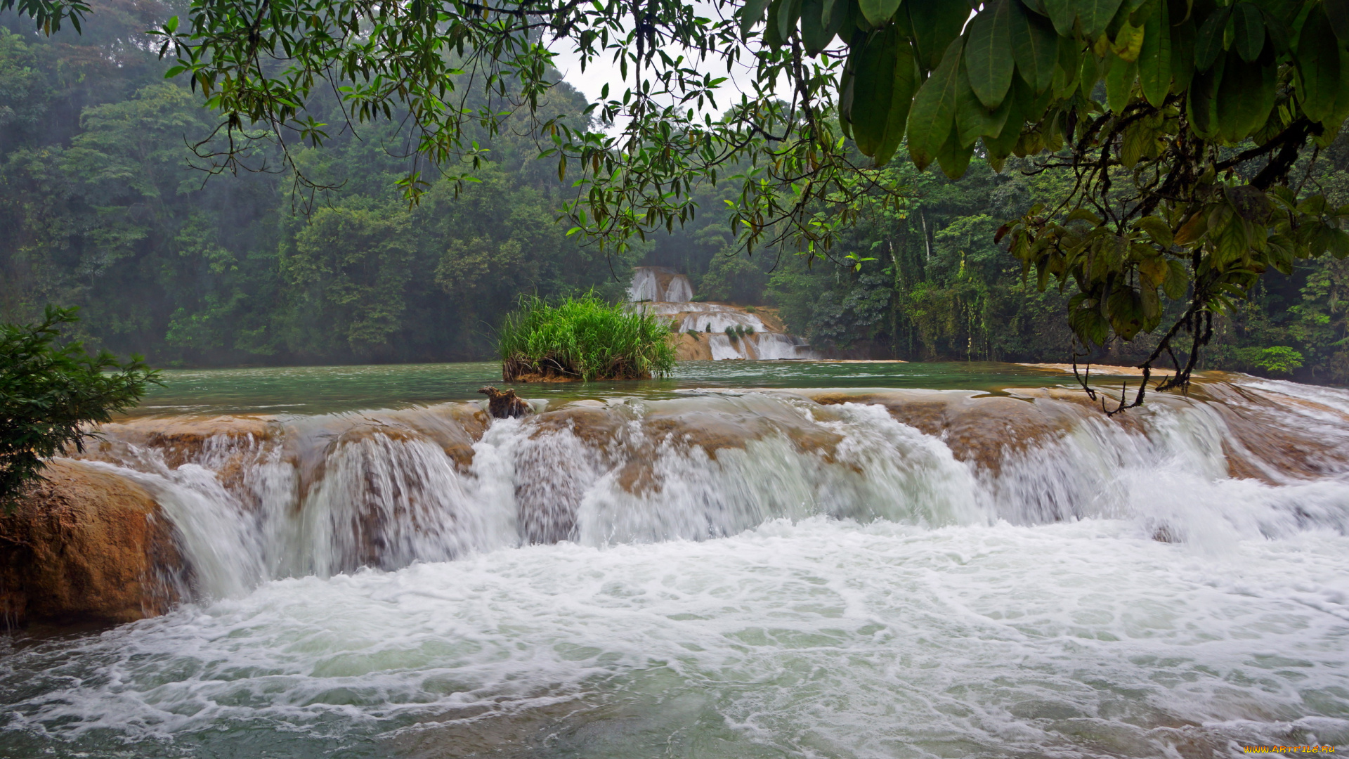 3каскад, agua, azul, мексика, природа, водопады