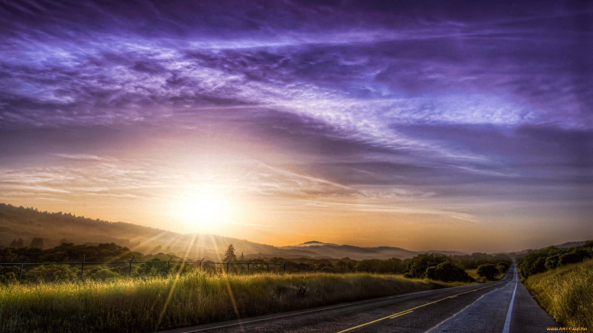 природа, дороги, восход