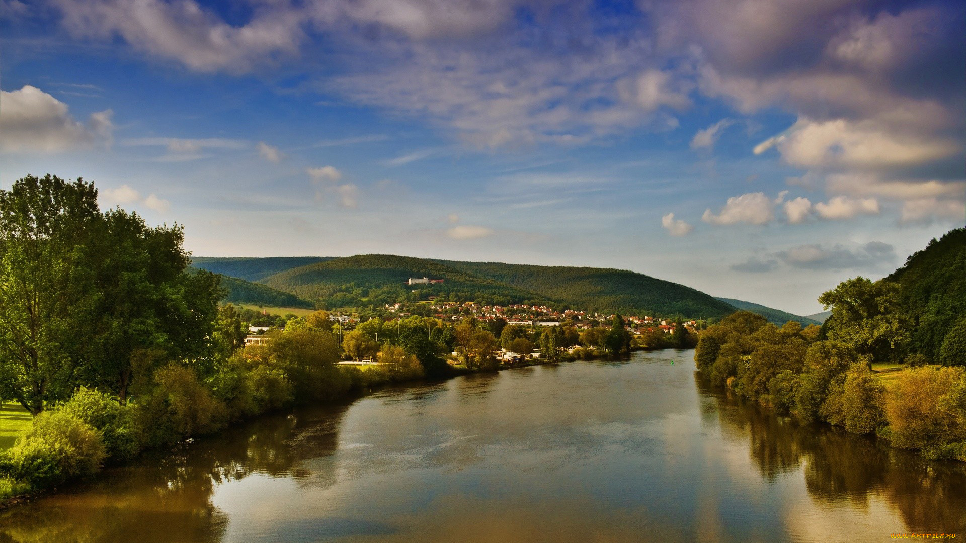 природа, реки, озера, холмы, деревья, река