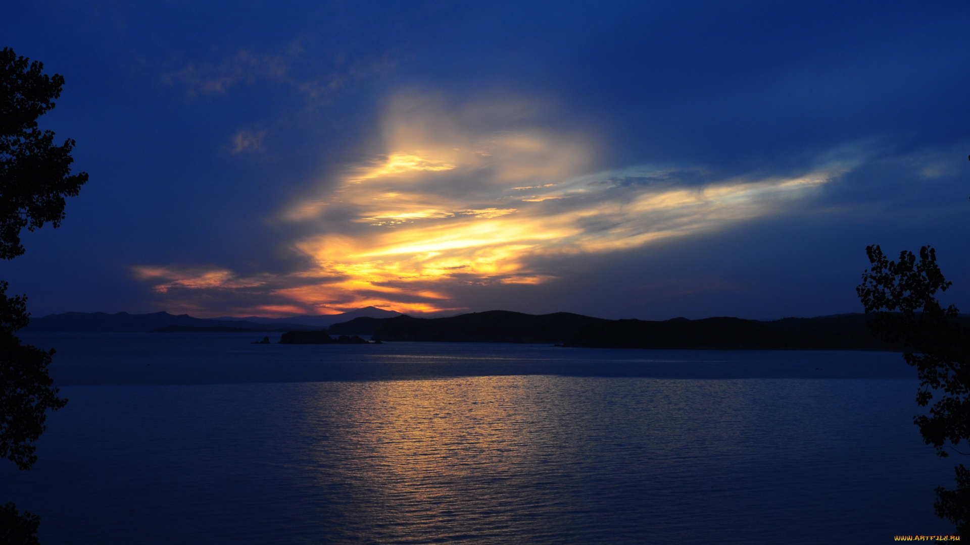 природа, восходы, закаты, вечер, озеро, тучи, отсвет