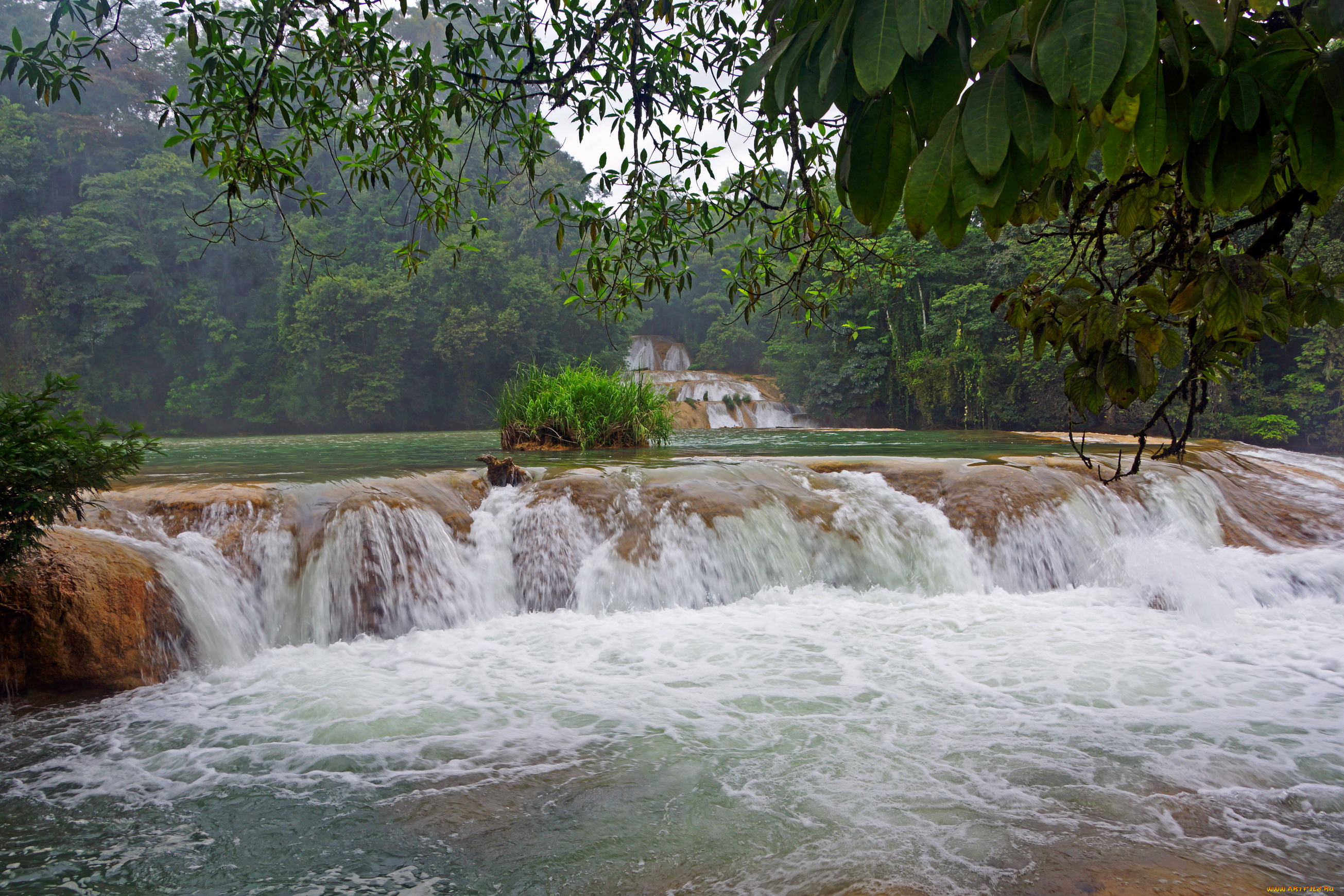 3каскад, agua, azul, мексика, природа, водопады