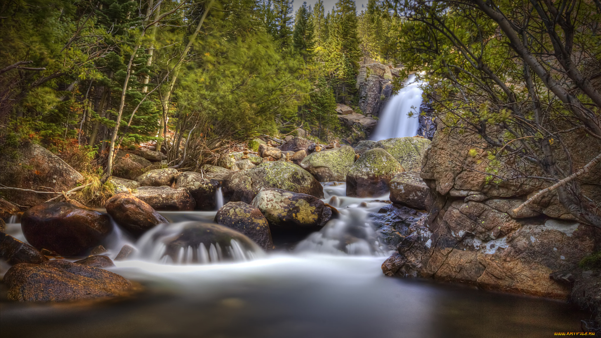 природа, водопады, водопад, лес, река