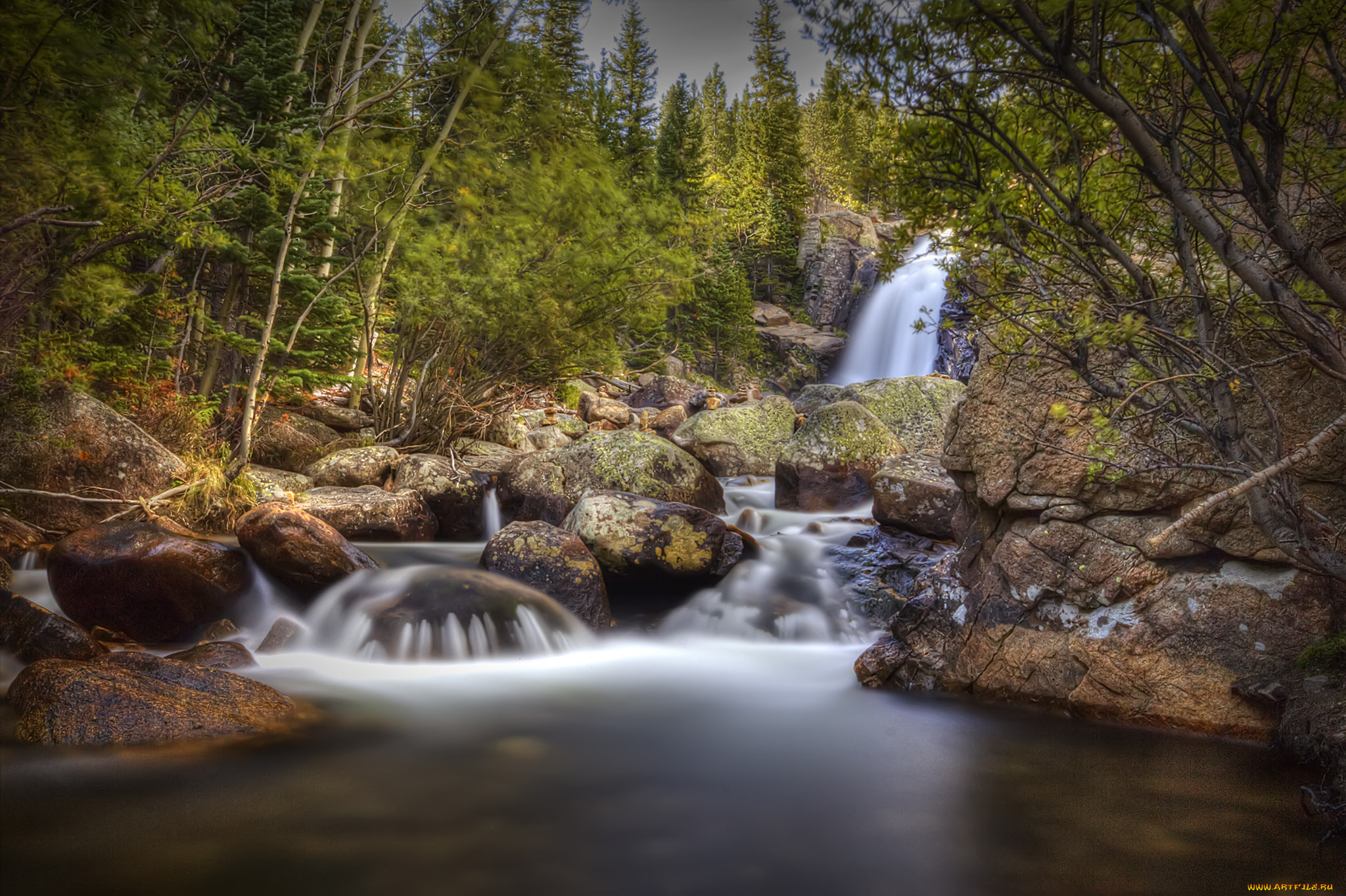 природа, водопады, водопад, лес, река