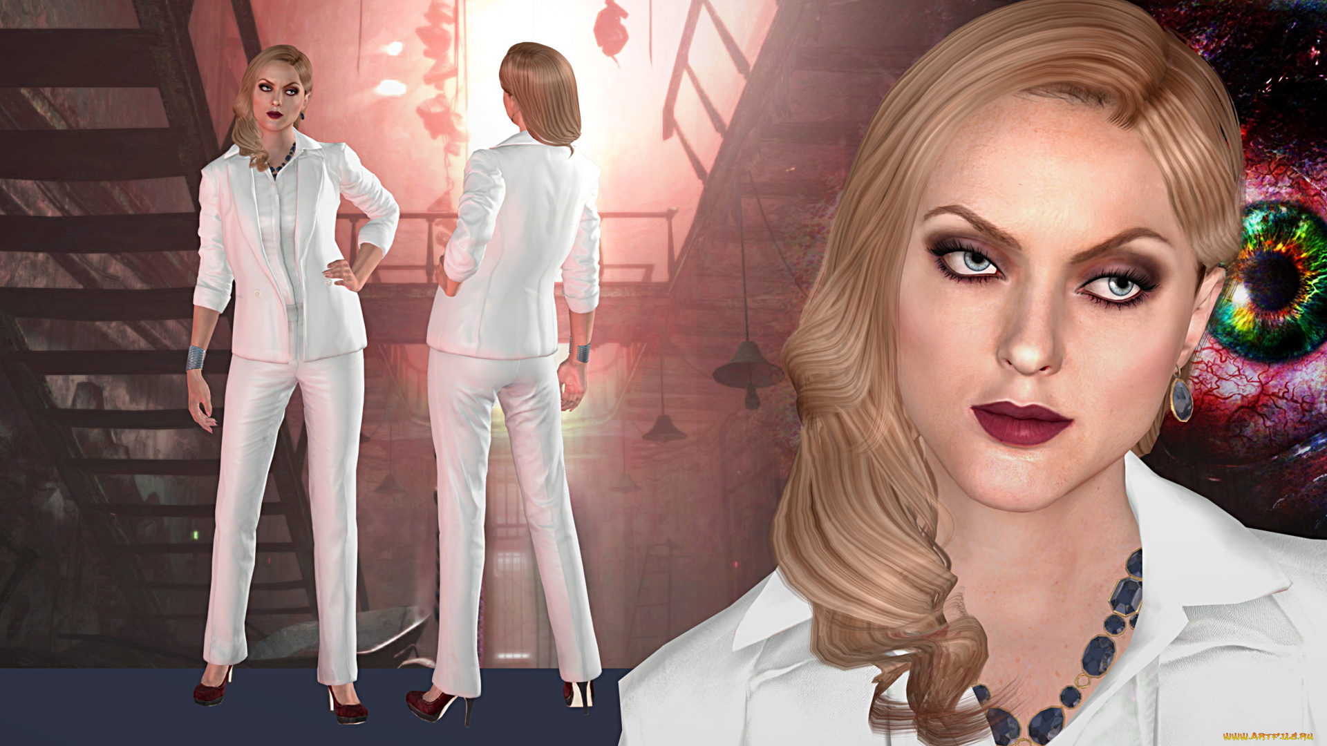 alex, wesker, 3д, графика, люди, , people, девушка, костюм, взгляд, фон