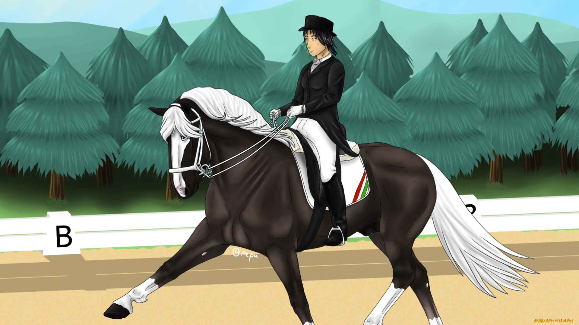 рисованное, животные, , лошади, девушка, взгляд, фон, лошадь