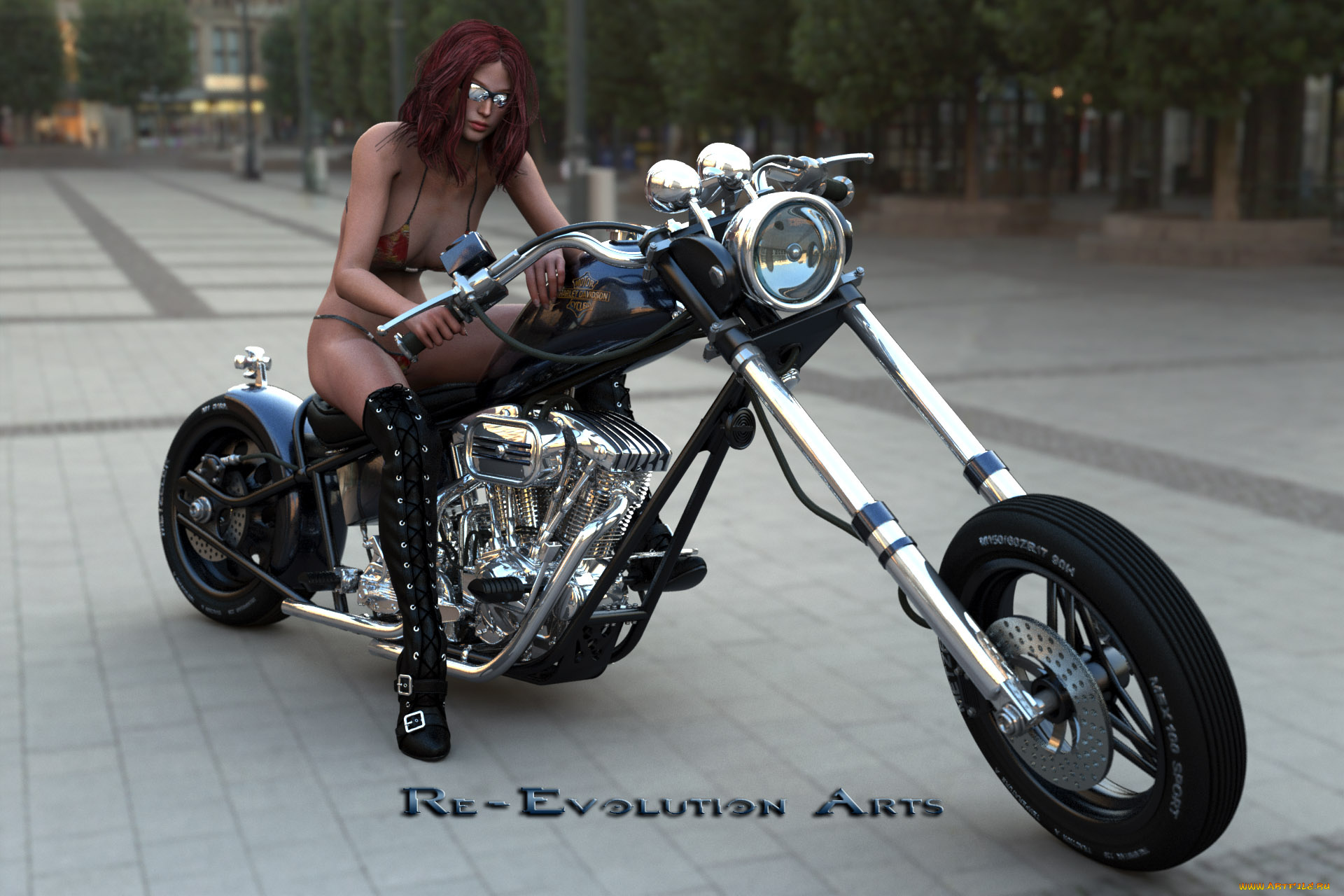 3д, графика, люди-авто, мото, , people-, car, , , moto, девушка, взгляд, фон, мотоцикл