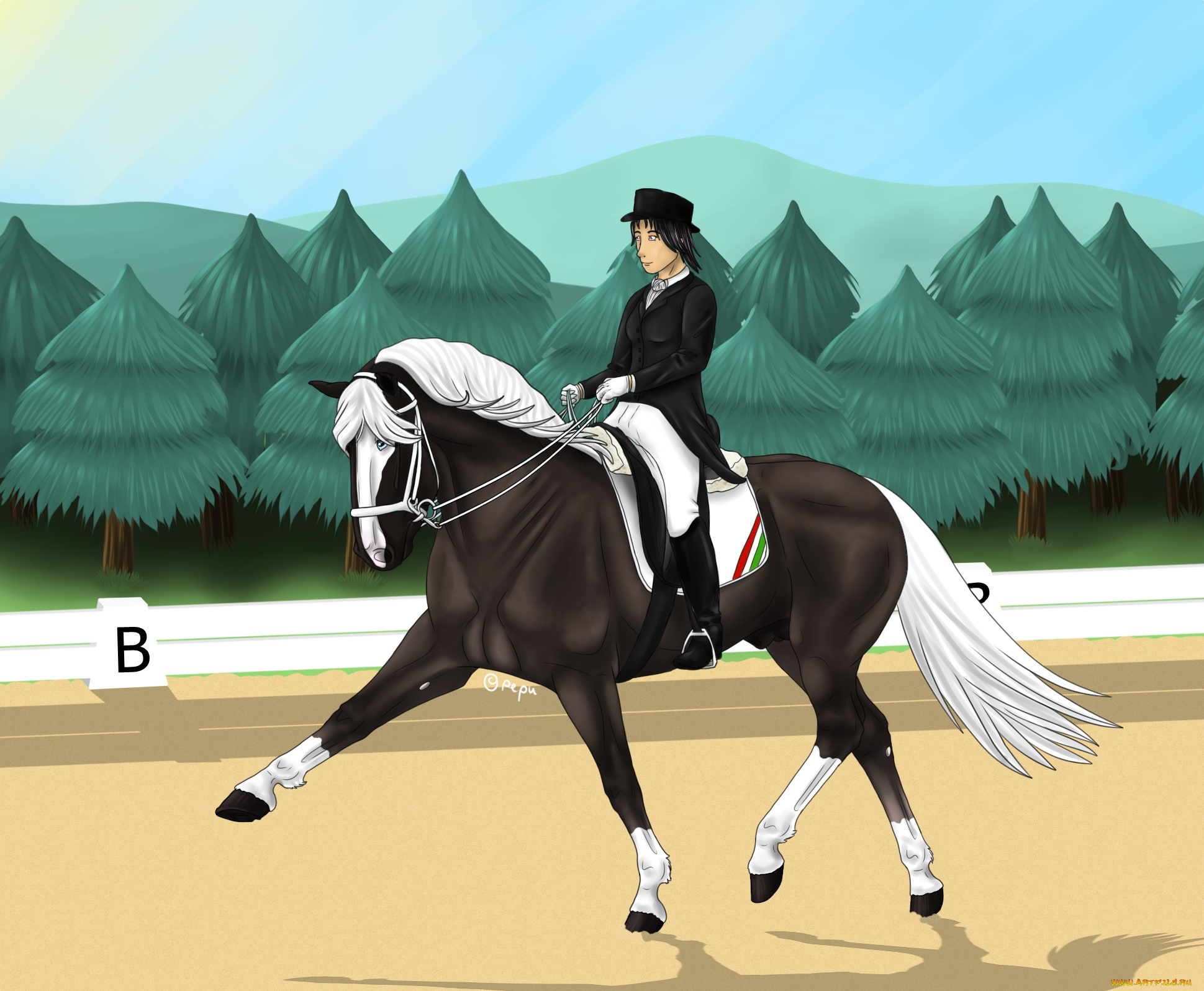 рисованное, животные, , лошади, девушка, взгляд, фон, лошадь