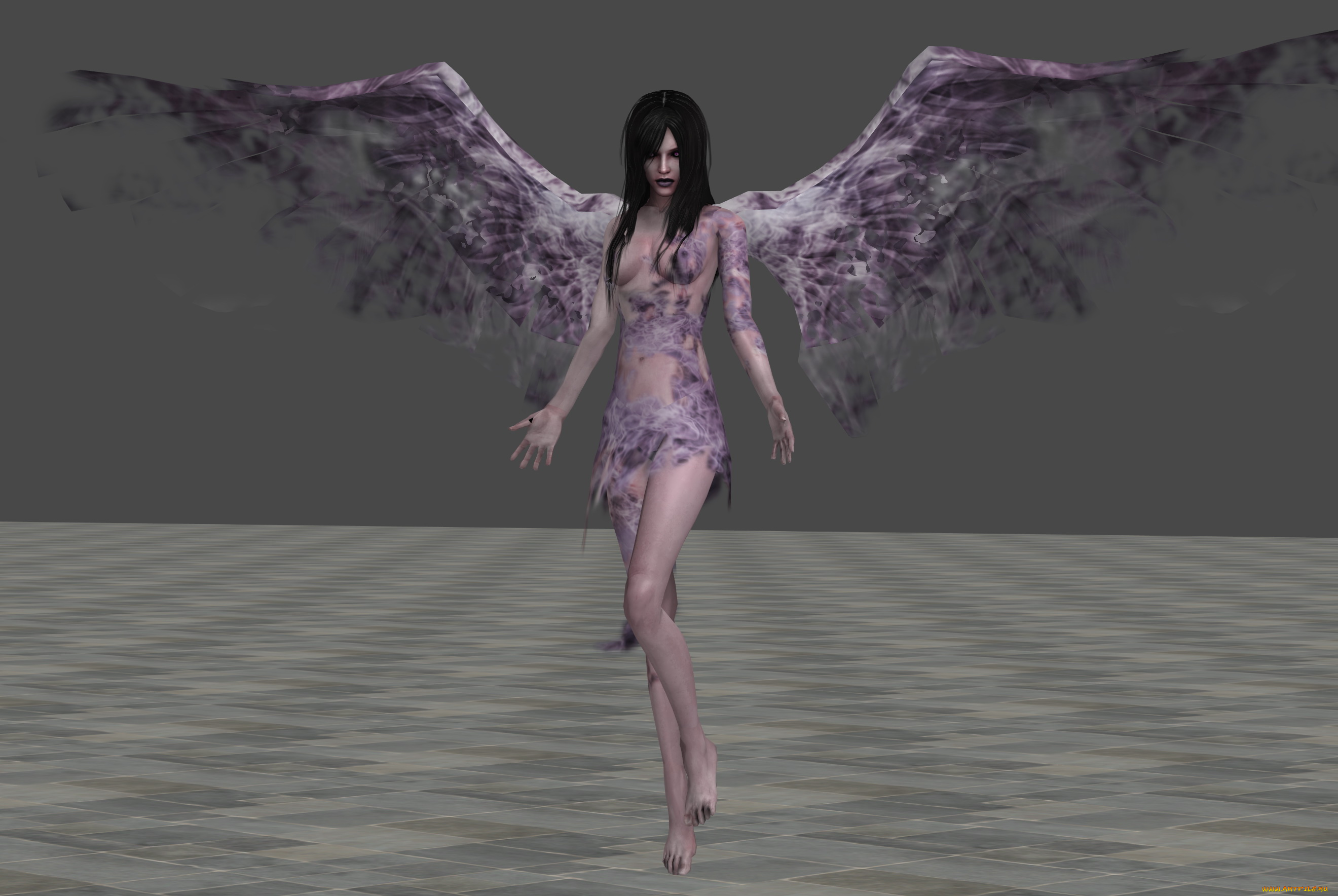 3д, графика, существа, , creatures, существо, взгляд, фон, крылья, девушка